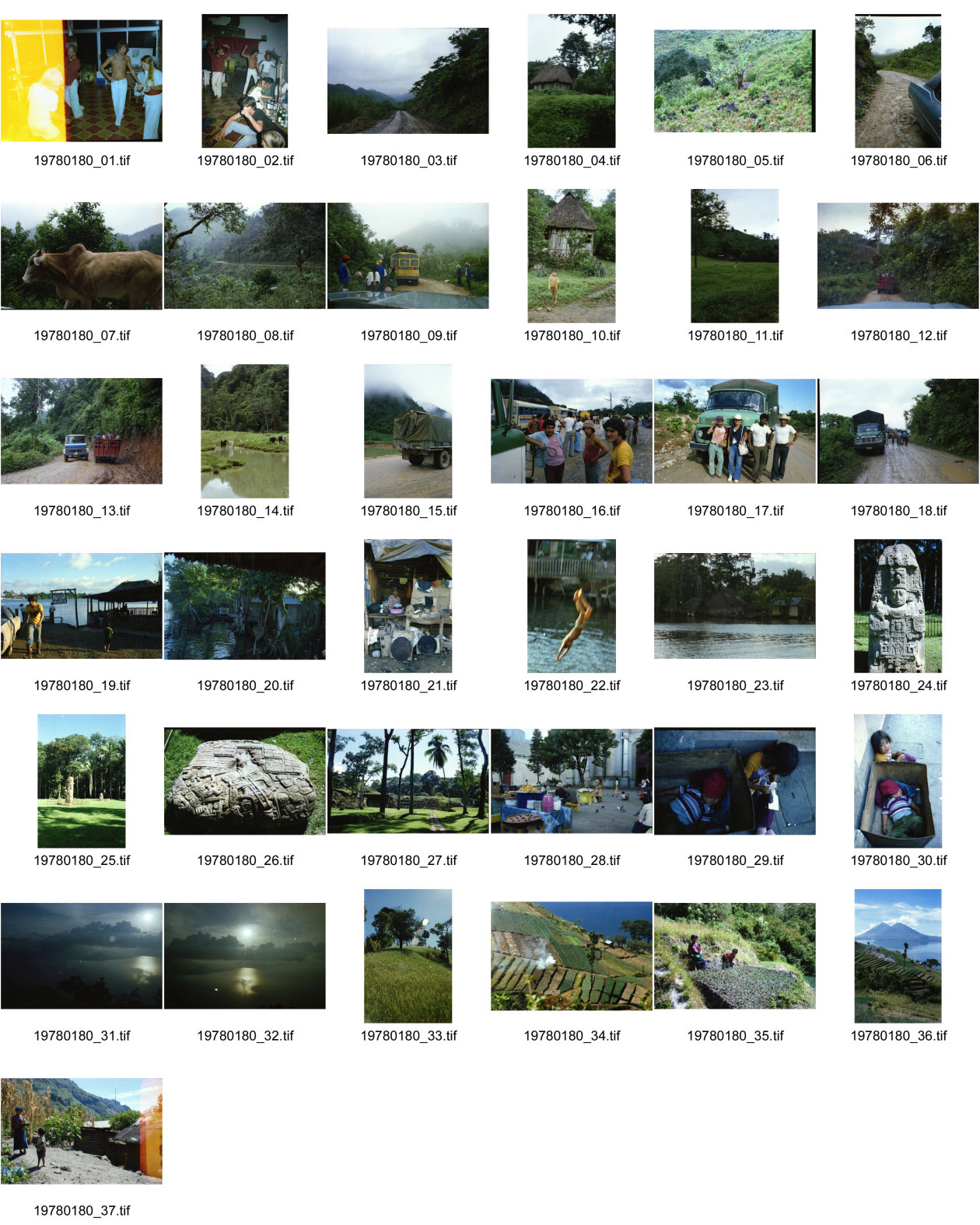 Image of sheet 19780180: Party mit Beat dem Schweizer mit dem O. unterwegs war. und anderen bekifften Europäern am Lago Atitlan
Gruppenbild mit Olivia Heussler vor einem der beiden Lastwagen sie fährt mit diesen Männern tagelang von Coban durch den Dschungel mit Ziel Flores und Tikal und erfährt dort im Radio vom Massaker in Jonestown und meint es sei grad um die Ecke!
Transportbus Autobus gelber
