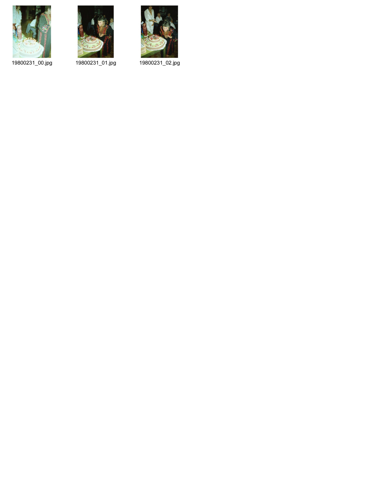 Image of sheet 19800231: Delia Heussler li Ruth Guggenheim (60) Heussler mi Olivia Heussler re Geburtstagstorte