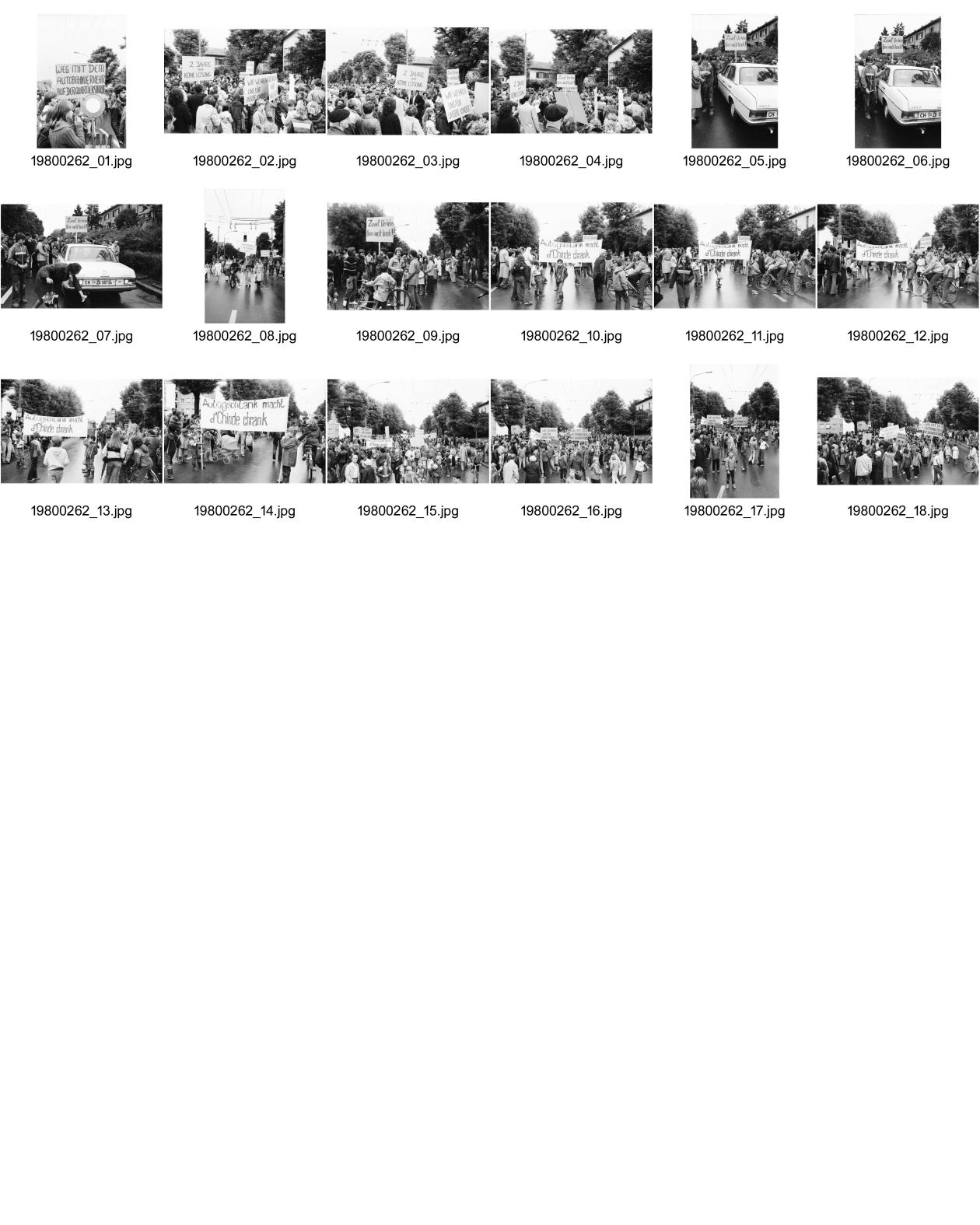 Image of sheet 19800262: frtsg. 800261 Demonstration AnwohnerInnen Schweighofstrasse Zürich 'Zuviel Verkehrslärm macht krank'