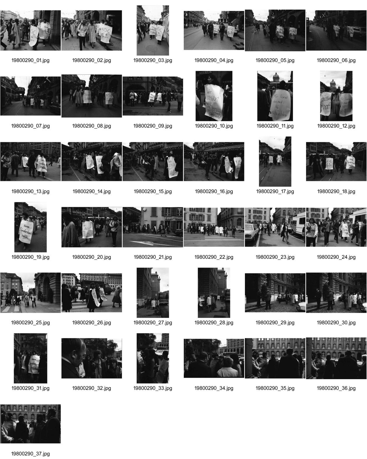 Image of sheet 19800290: Frauen für den Frieden protestieren gegen scharfe Munition mit Gerda Hegi 'Wer schützt uns vor dem EMD?' vor dem Bundeshaus Bern Schweiz 1980