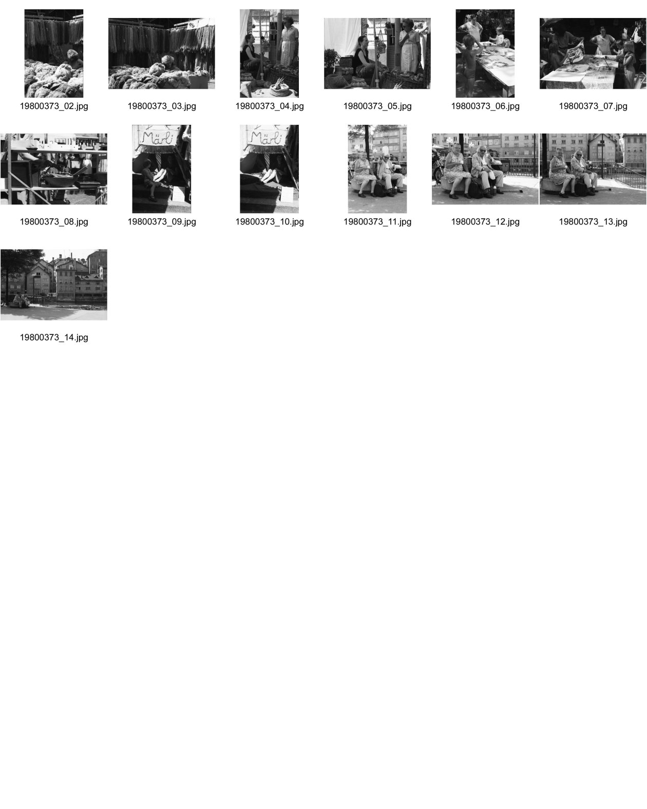 Image of sheet 19800373: Am Rosenmärt Rosenmarkt in Zürich wird Wolle verkauft. Kinder malen ihre Bilder. Zwei Alte Personen ein Paar macht Siesta Pause. Zürich 1980