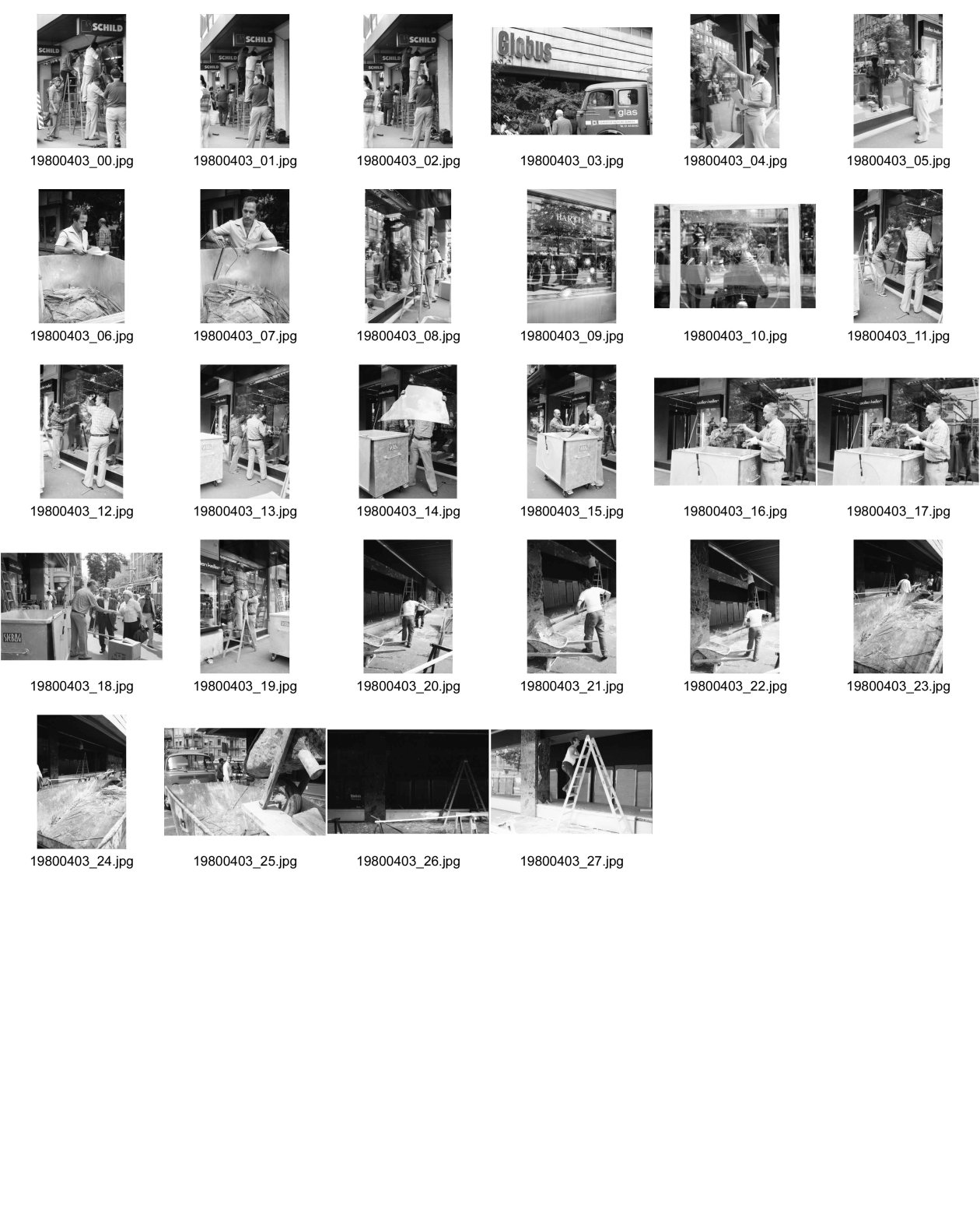 Image of sheet 19800403: frtsg 800402 Reaktion nach der Schliessung des AJZ. Die Bahnhofstrasse liegt am nächsten Morgen in Scherben. Globus Schon frühmorgens arbeiten die Schaufenster Spezialisten in Hoch Tour. Ganze Container sind voll Glasscherben. Blick.
Jugendbewegung Bewegig AJZ Zürcher Jugendunruhen Demonstrationen Zürich 1980  Swiss Schweiz Switzerland Europe