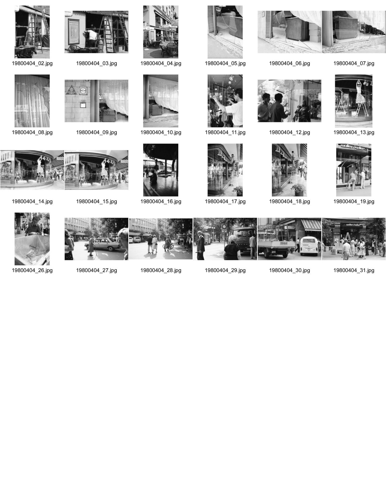 Image of sheet 19800404: frtsg. 800403 Reaktion nach der Schliessung AJZ. Das Limmatquai
 und die Bahnhofstrasse liegen in Scherben. Café Select. Bei Feldpausch.und Wollenkeller. Szenen 
Jugendbewegung Bewegig AJZ Zürcher Jugendunruhen Demonstrationen Protest youth movement Zürich Schweiz Switzerland 1980