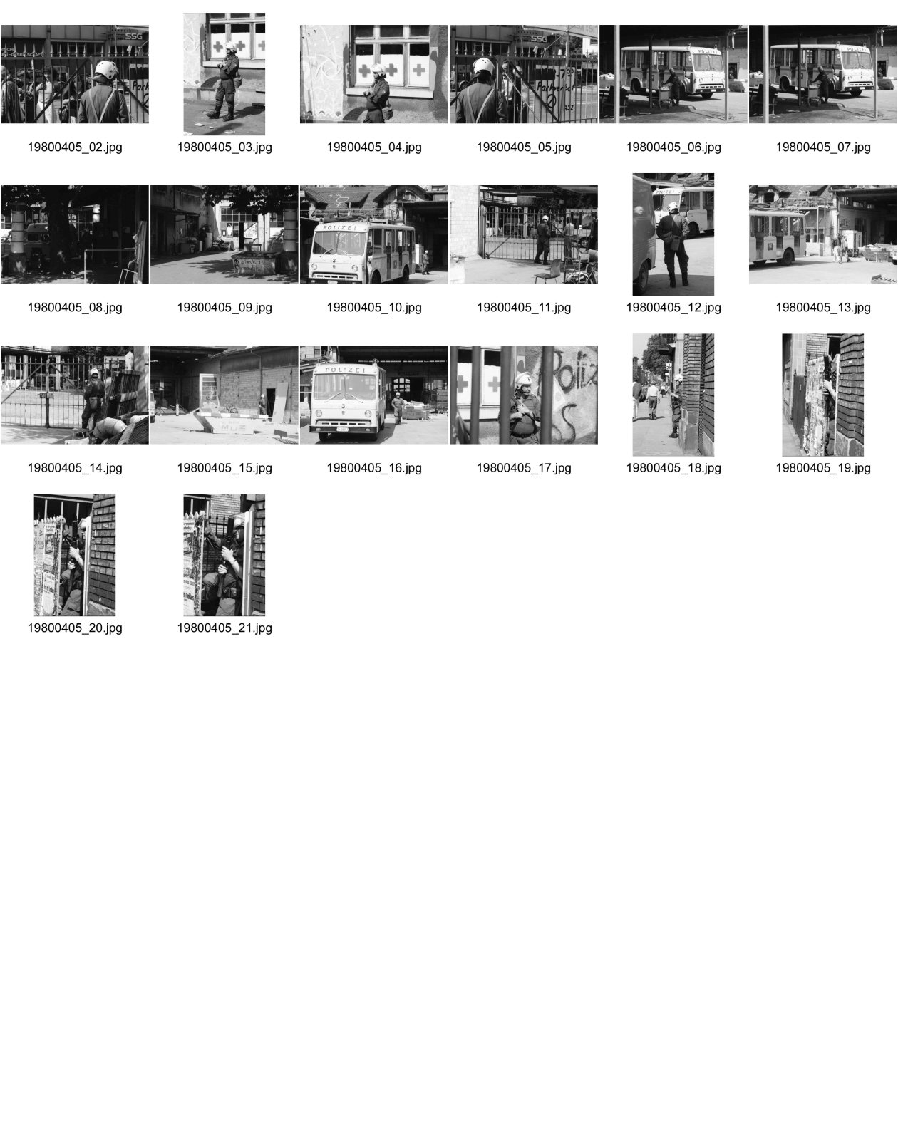 Image of sheet 19800405: die Polizei bewacht das von Ihnen geschlossene AJZ Jugendhaus an der Limmatstrasse 18-20 im Kreis 5 in Zürich.

autonomous youth center 
Politik Zürich 1980 Jugendprotest AJZ Autonomes Jugendzentrum Polizei Grenadiere Helm Waffen Tränengas Gewehr schiessen shot Police Fahrzeug Einsatzwagen Sanität Autonome Zaun geschlossen Kreuz rotes Fenster