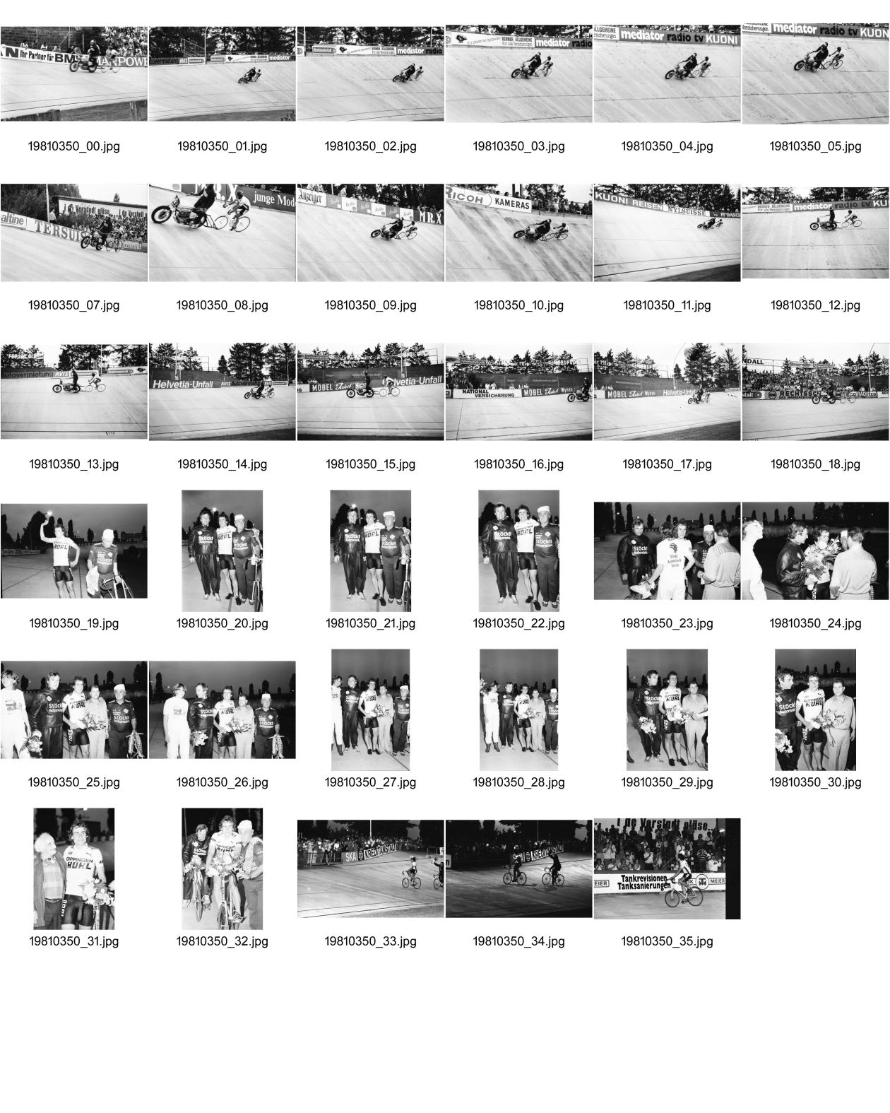 Image of sheet 19810350: Weltrekord von M. Hürzeler 50km auf der Radrennbahn Zürich Oerlikon 1981.