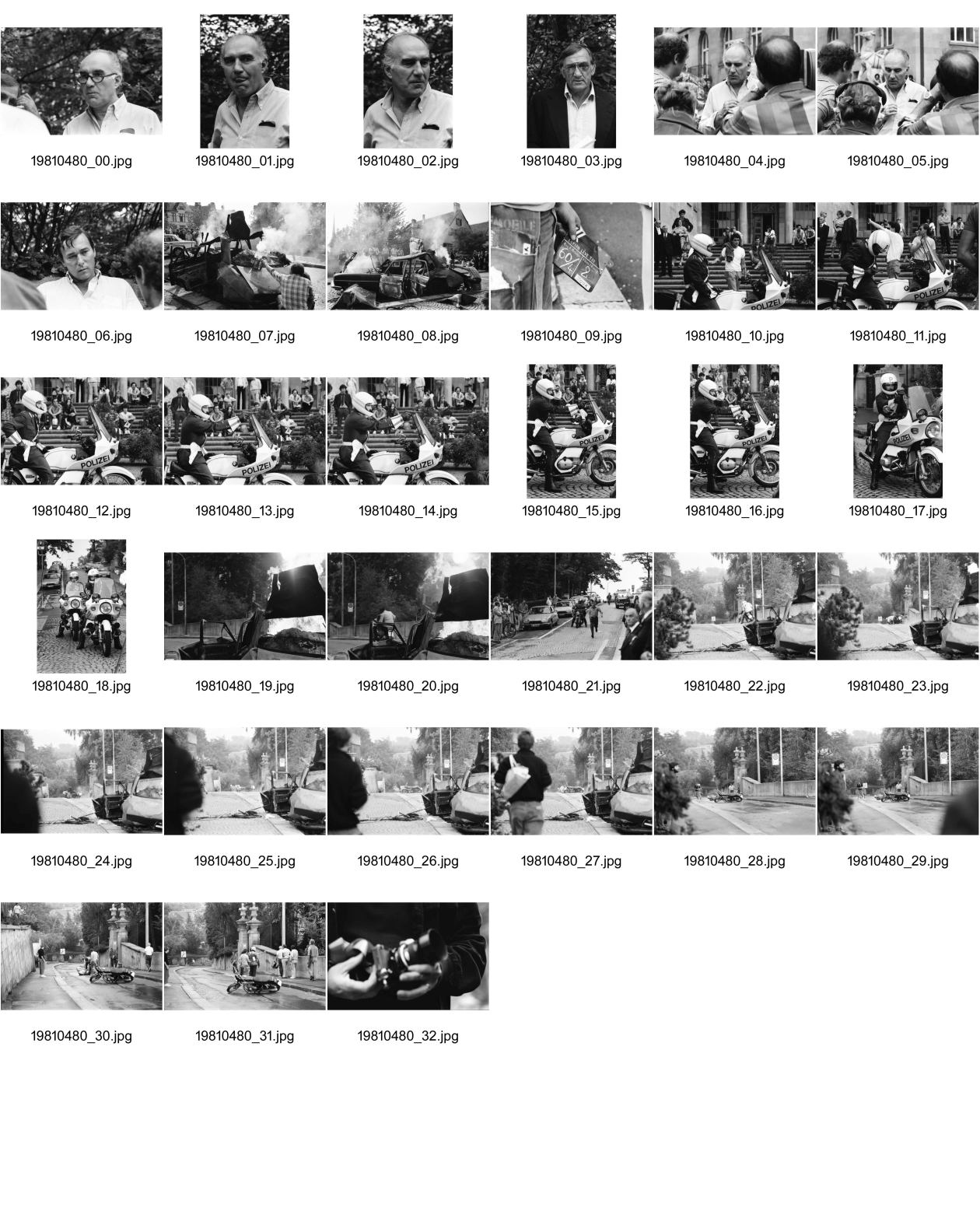 Image of sheet 19810480: frtsg 810470 Portrait Michel Piccoli Lino Ventura Yves Poisset  Dreharbeiten an der Künstlergasse für Espion lève toi. «Zürich connection» mit Urs Egger. Polizei Motorradfahrer. Stuntman Stunts Motorradfahrer Sturz Unfall Zürich, Schweiz 1981
