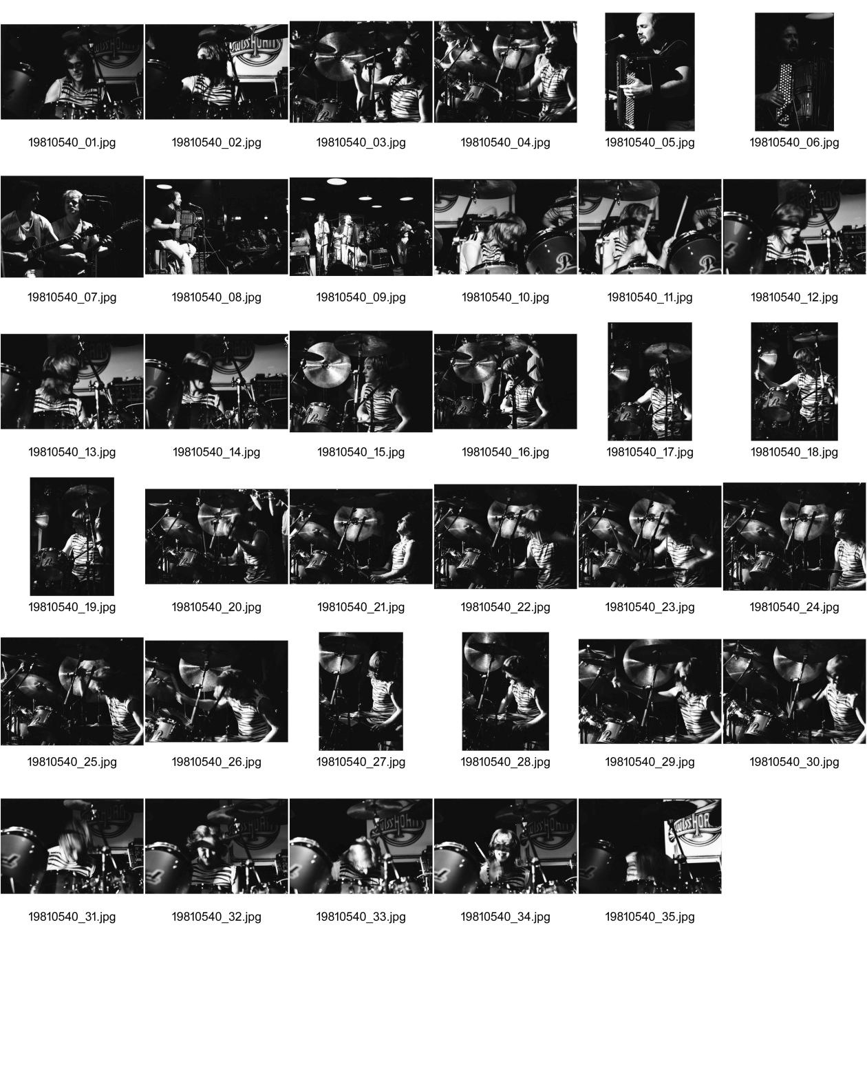 Image of sheet 19810540: Schlagzeuger Ditschgi Gutzwiler mit Swisshorns im Bazillus (Jean et les Peugeots) etc.