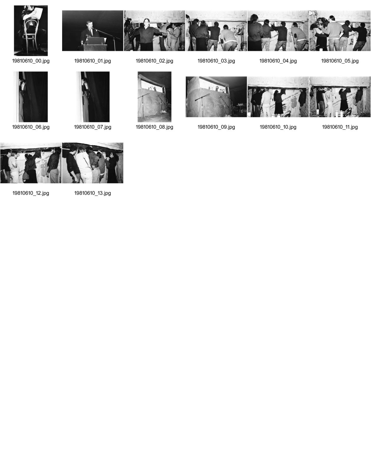 Image of sheet 19810610: frtsg. 810600 Kulturspektakel in Wolfenschiessen. Piotr Kraska. Peter Fischli, David Weiss, Stephan Wittwer und Olivia Etter, Patrick Frey,  Kasperli Theater 'Falsche Freunde' spielend. 
1981 Hundeschwindel Moskau artist art Fischli & Weiss