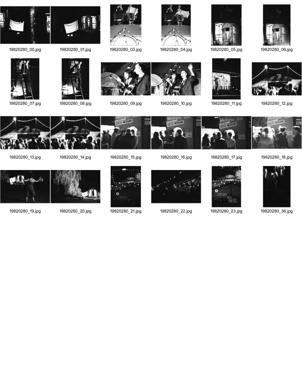 Image of sheet 19820280: Theaterspektakel mit Giuseppe Reichmuth auf Wohnwagen mit X . Nachtbilder vom Platz. Zirkuszelt Medrano. Punks.
Zürich 1982