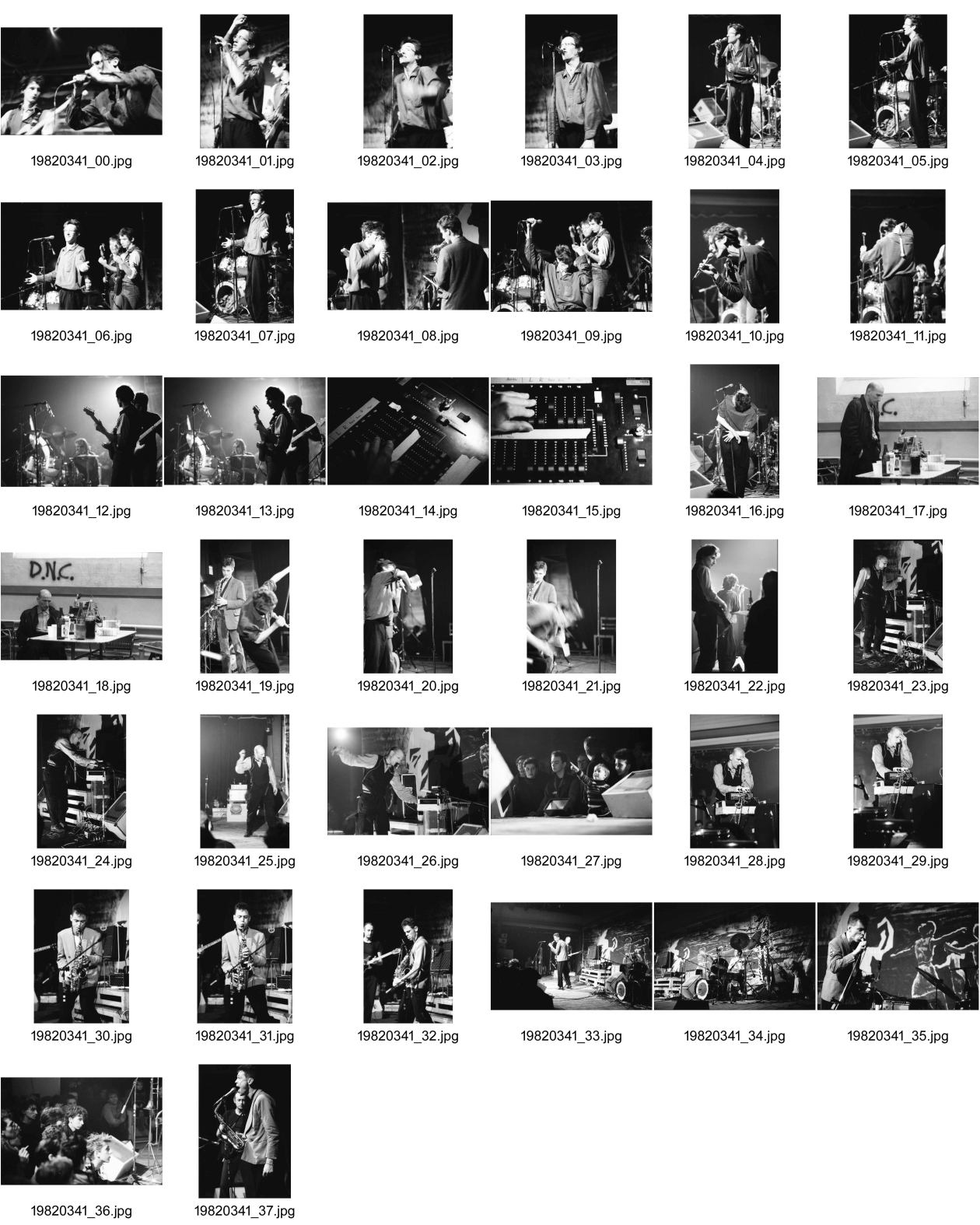 Image of sheet 19820341: MAK Konzert mit Blurt ist der Name einer Band, die 1979 von dem Saxophonisten Ted Milton gegründet wurde.

«Milton hat mit einer Mischung aus Free-Jazz mittels seines exzessiven Saxophonspiels, Dadaismus in den Texten und Punk in der minimalistischen, harten und schnellen Begleitung durch Schlagzeug und Gitarre einen Stil geprägt, den er als Jazz-Punk bezeichnete. Bis heute hat Blurt über 30 LPs veröffentlicht. Teilweise war die Band auch in größeren Besetzungen aktiv.»

Diboum und ZEV. Bühnenbild von Peter Bäder. Zürich Rote Fabrik. 1982