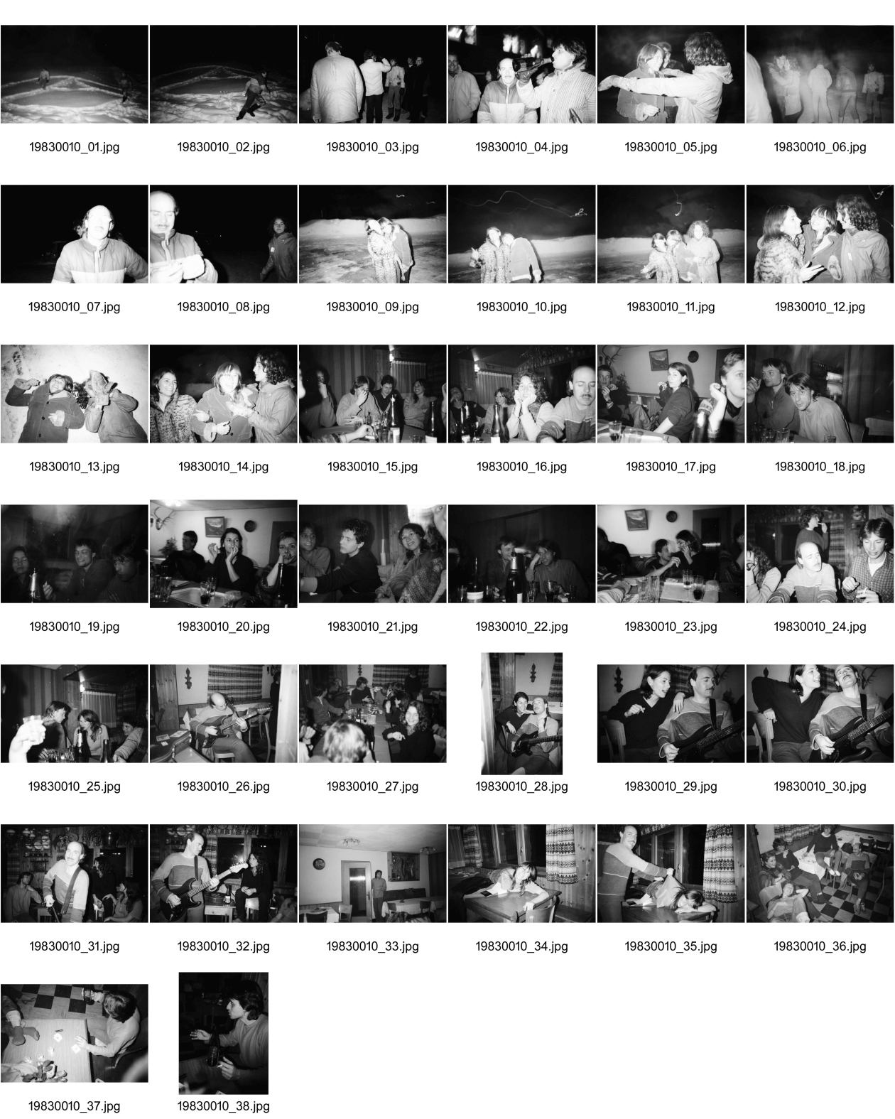 Image of sheet 19830010: Grosses A im Schnee, Hopi rennt fort. Cathy O'Hare und Dani Kreiner Baba Silvano Speranza, Christoph Schuler, Alex Stierli Zwitschy René Pfister. Olivia Heussler Lager Ferien Stimmung. Musik. 1983
St. Antönien Graubünden