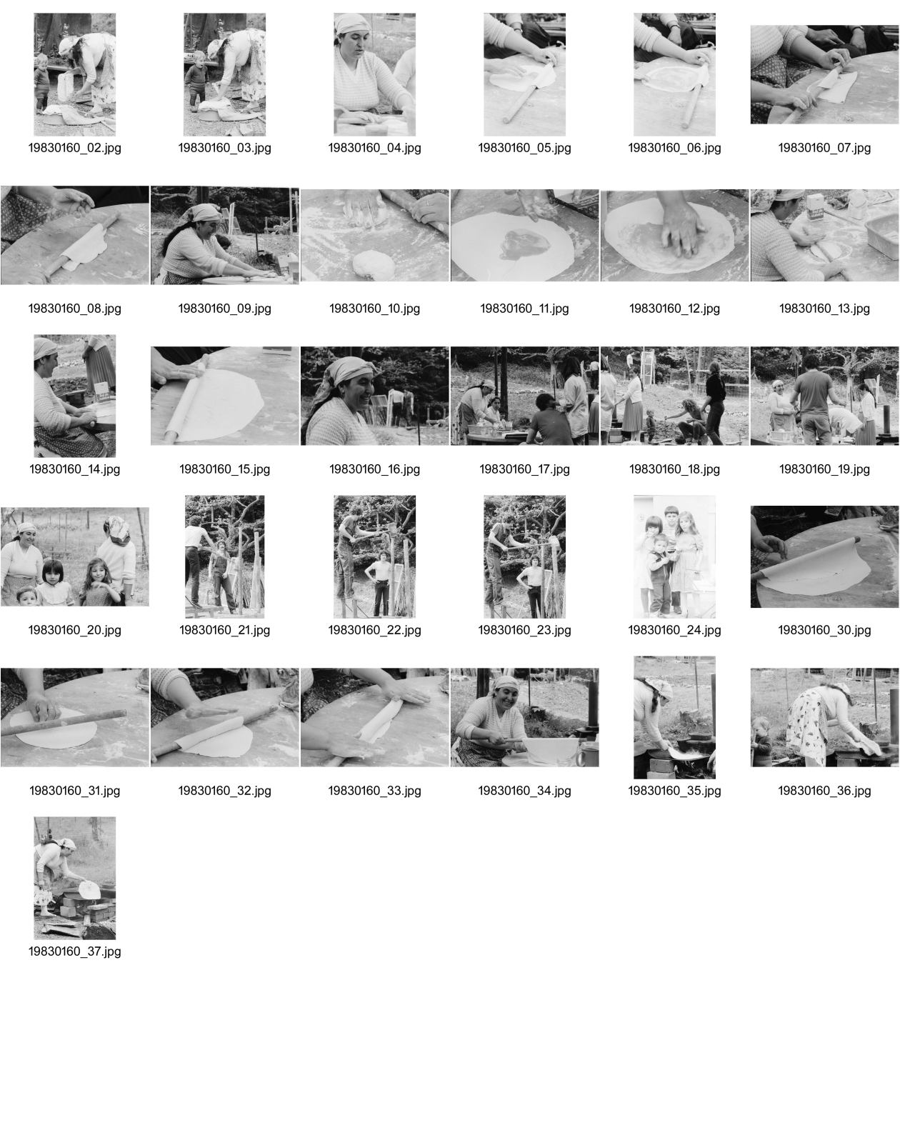 Image of sheet 19830160: Türkische Frauen backen Fladenbrot, beobachtet von jungen Leuten. Christoph Schuler und sein Schwager. Kinderfoto. Aargau 1983