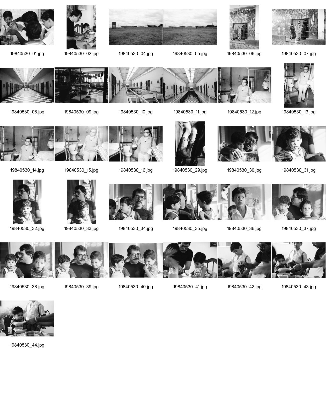 Image of sheet 19840530: Ein ehemaliger Haftgenosse von sandinisten FSLN Kommandant Cmdte. Daniel Ortega vor der TV-Kamera für den Film über Ortega im Gefängnis von Tipitapa. Wandmalereien. Daniel Ortega bei sich zu Hause mit zwei seiner Kinder. Am Frühstückstisch. Portrait Ortega und Sohn beim Comic lesen zu Hause im Barrio Altagracia. Managua Nicaragua 1984