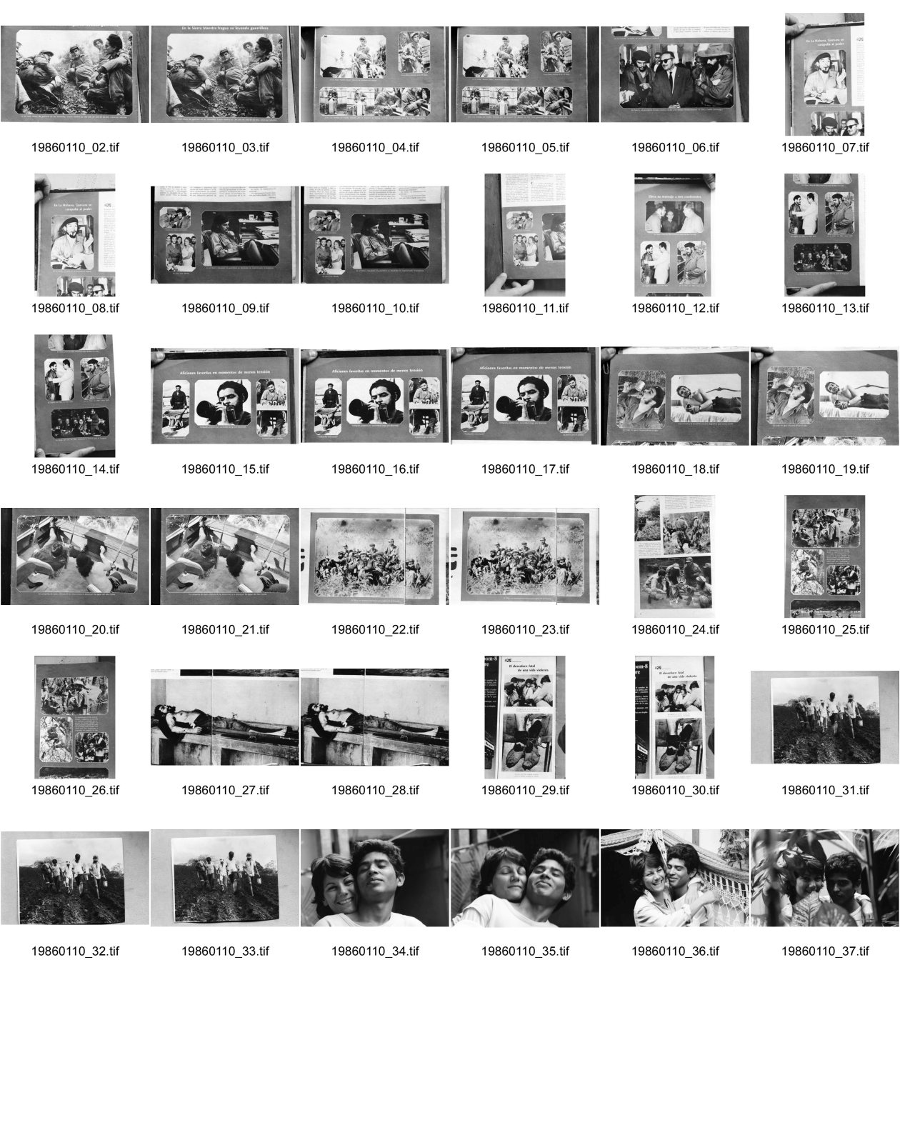 Image of sheet 19860110: Reproduktionen aus Time Life Magazin von Che Guevara vom Nov. 1968 in Spanischer Version. Che mit Kamera. Che und Fidel Castro am Fischen etc. José und Olivia Heussler  fehlt. 1986