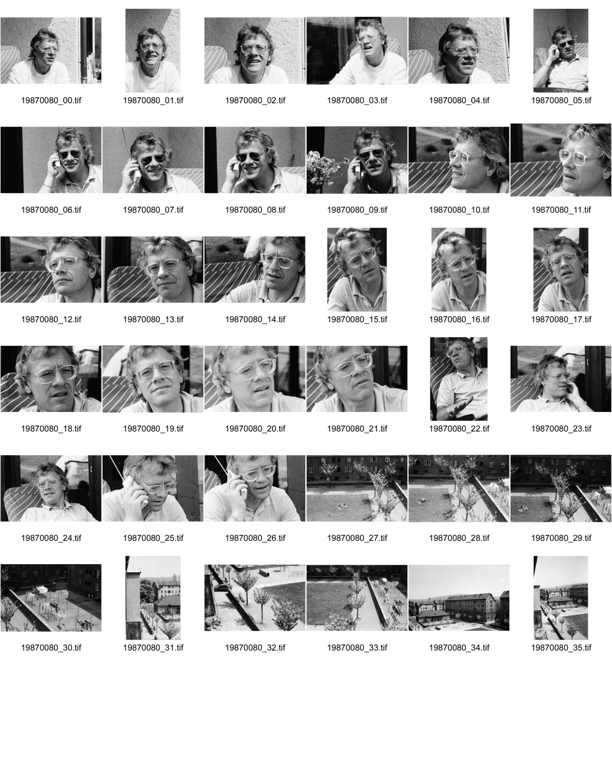 Image of sheet 19870080: Frtsg. 870070 Portrait Franz Jäger .mit drahtlosem Telefon. Erismannhof Bäume mit Blüten. Hof. Wäsche. Sonnenbad.
Portrait Nationalrat Prof. Franz Jäger Landesring der Unabhängigen LDU. Professor an der HSG Wirtschafts Hochschule St. Gallen , Präsident des LDU. Zu Hause in St. Georgien St. Gallen Biotop . (SI) Schweiz Politik Politics Portrait 1987 politics Switzerland swiss
political party partei swiss canciller national chancellor privat house home privacy