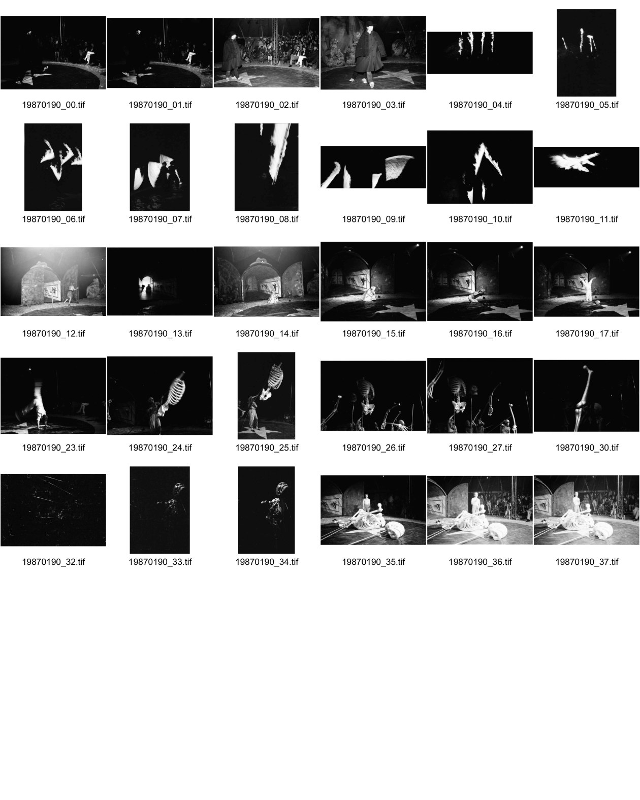 Image of sheet 19870190: frtsg. 870180 Zirkus Theater Federlos mit Skelett.