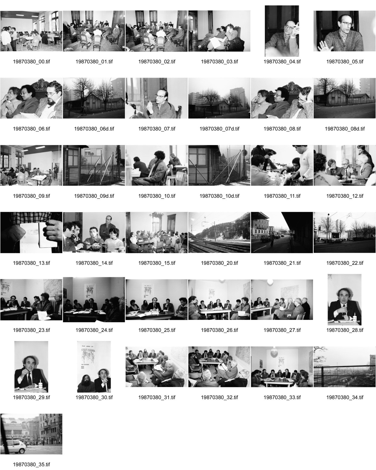 Image of sheet 19870380: Ich besuche mit Kaplan Cornelius Koch (gest. 2001) und seinen Gehilfen von Longo Mai das Asylanten Heim in Chiasso. Pressekonferenz Besuch von Deleg. CH-er Nationalräten. Für Flüchtlinge, die von der Schweiz mit einem R im Pass abgewiesen worden sind. Im Bistum Mailand kümmert sich Padre Cassololo für die Leute. Einwanderer aus Afrika. Milano Italien Italy 1987