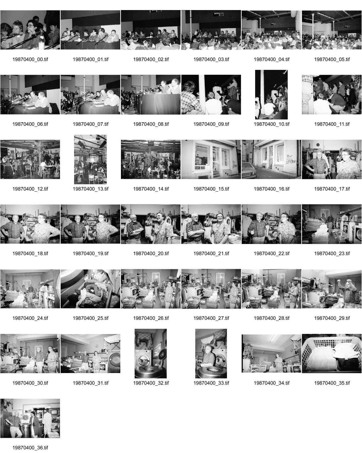 Image of sheet 19870400: Juden Jüdische Woche in der Roten Fabrik mit Rotschild, Stadträtin Ursula Koch, Kuhn, Osterwalder. 
Cafeteria Restaurant Ziegel oh Lac Rote Fabrik 
Portrait Waschsalon von Herr und Frau Köbi und Alice Müller an der Zinistrasse im Kreis 4 Aussersihl Für Nizza mit Thomas Hämmerli Haemmerli Tomi Nr. 36
Zürich  Schweiz Switzerland Europe 1987