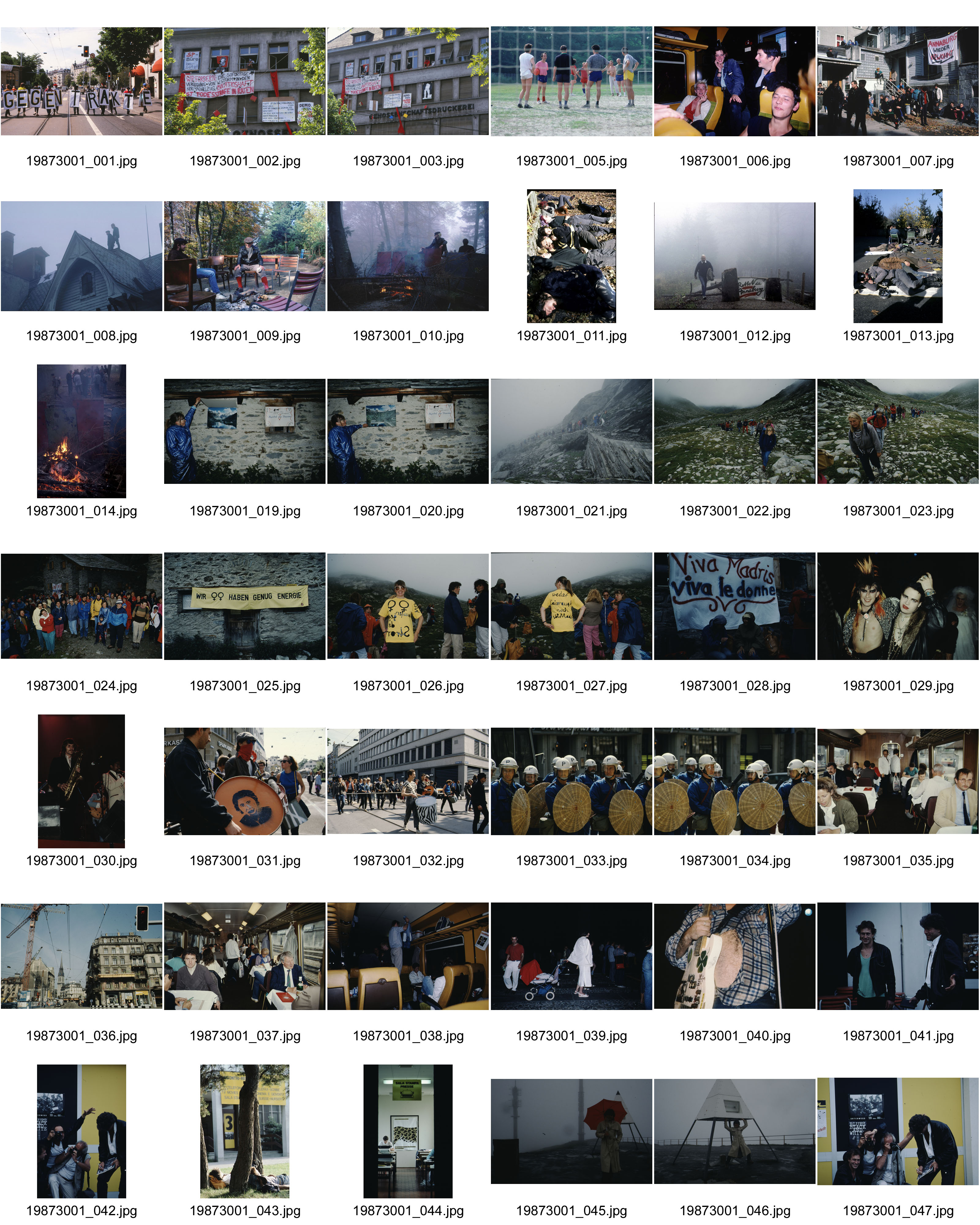 Image of sheet 19873001: Annaburg Uetliberg, Zürich 1987.
Frauen-Protestwanderung gegen das Atomspeicher-Kraftwerk-Projekt im Val Madris, Graubünden 1987.