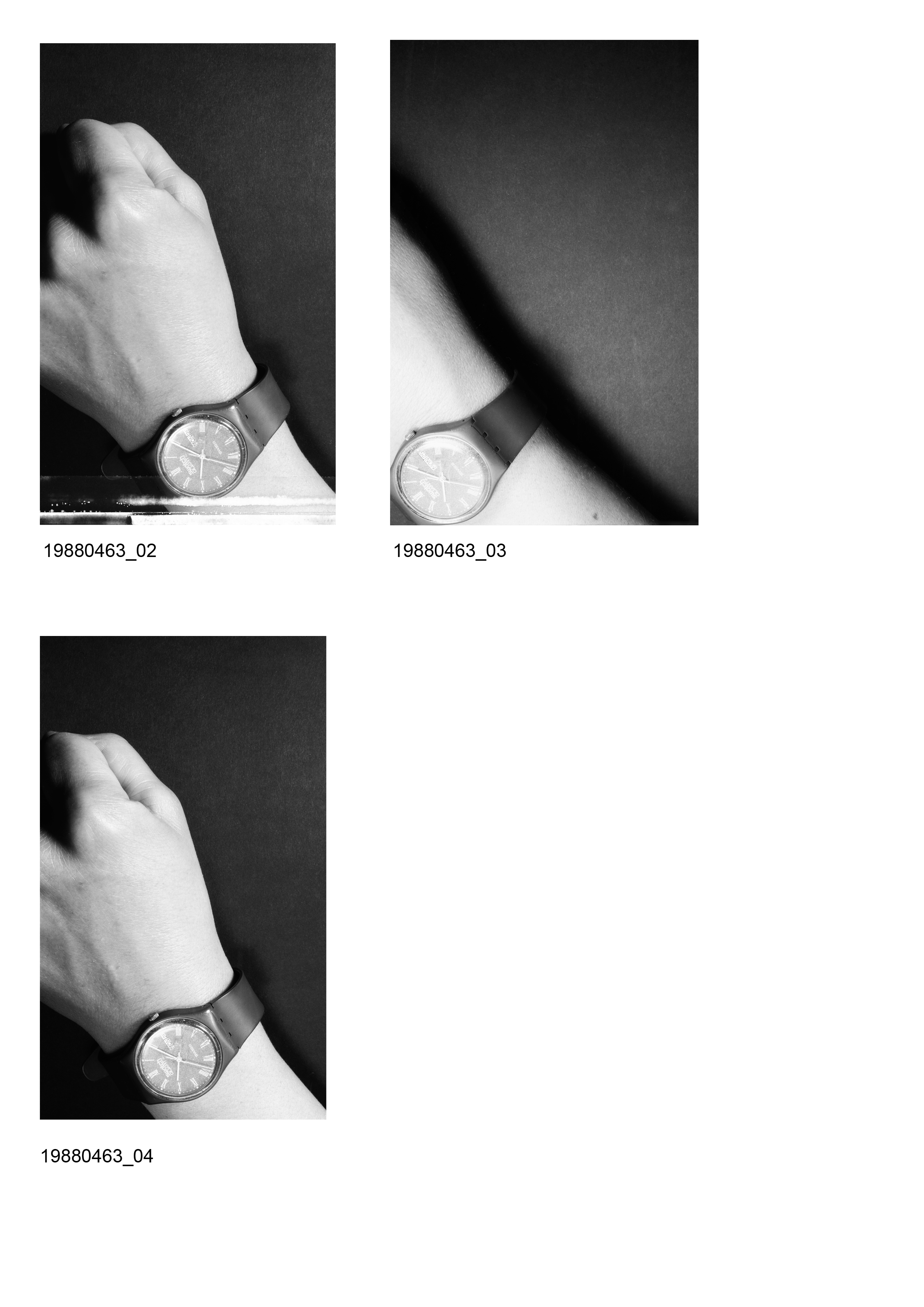 Image of sheet 19880463: Schule für Gestaltung Fotoklasse. Uhr watch Swatch 4 x 5 Inch Sinar 1988 Zürich Schweiz Schweiz Switzerland Swiss ZHDK watch Armbanduhr
© 1988, Olivia Heussler