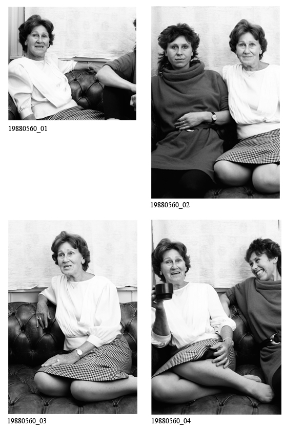 Image of sheet 19880560: Portrait Cathy O'Hare und ihre Mutter auf Sofa Chesterfield
 4 x 5 Inch Sinar 1988 Zürich Schweiz  Erismannhof Kreis 4 vier Switzerland housing