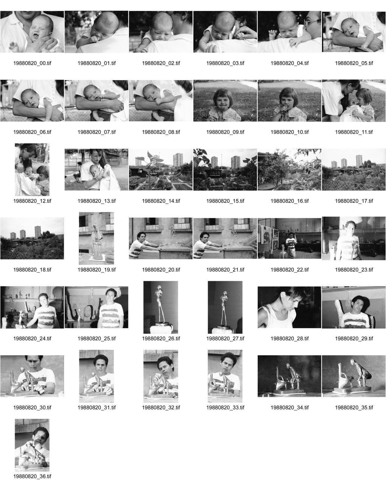 Image of sheet 19880820: Maria Dreiding mit Tochter Sarah.
Schrebergarten Industrie Portrait Aparicio Artola, Nicaraguanischer Bildhauer im Gaswerk mit seinen Skulpturen. Zürich 1988