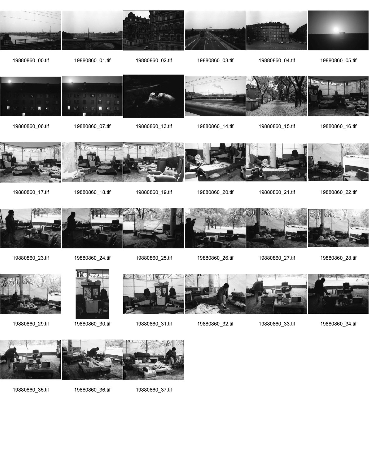 Image of sheet 19880860: Die alten Häuser die von den Bombardierungen in Dresden versehrt blieben. Deutschland DDR Die Bäckeranlage im Schnee. Die Closchis Clochard schlafen und einer kocht Kaffee im Schnee. Das Bett ist voll Schnee. Bäckeranlage Kreis 4 vier Aussersihl Er putzt sich die Schuhe. Mond über Erismannhof Zürich Schweiz Switzerland 1988