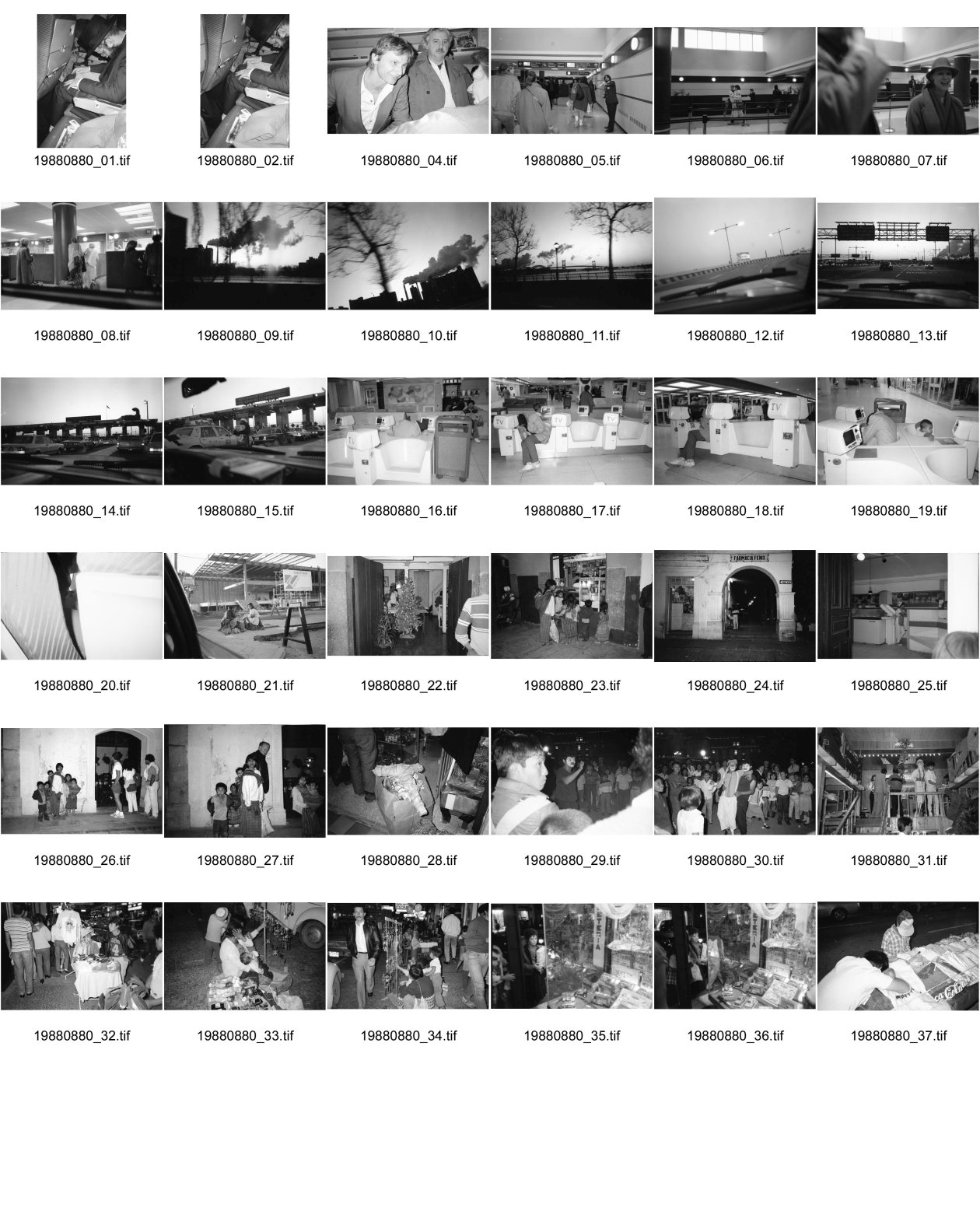 Image of sheet 19880880: Orthodoxer Jude schläft über seiner Zeitung im Flugzeug. Res Strehle und Pio Corradi Ankunftshalle im Kennedy Flughafen in New York. Fernsehkasten für Wartende.
Guatemala City: Strassenszenen Kinder arbeiten nachts als Kleiderverkäufer. 
Industries near the Hudson River. New York City, U.S.A.
Weihnachtsstimmung. Manhattan N.Y.C. USA 1988