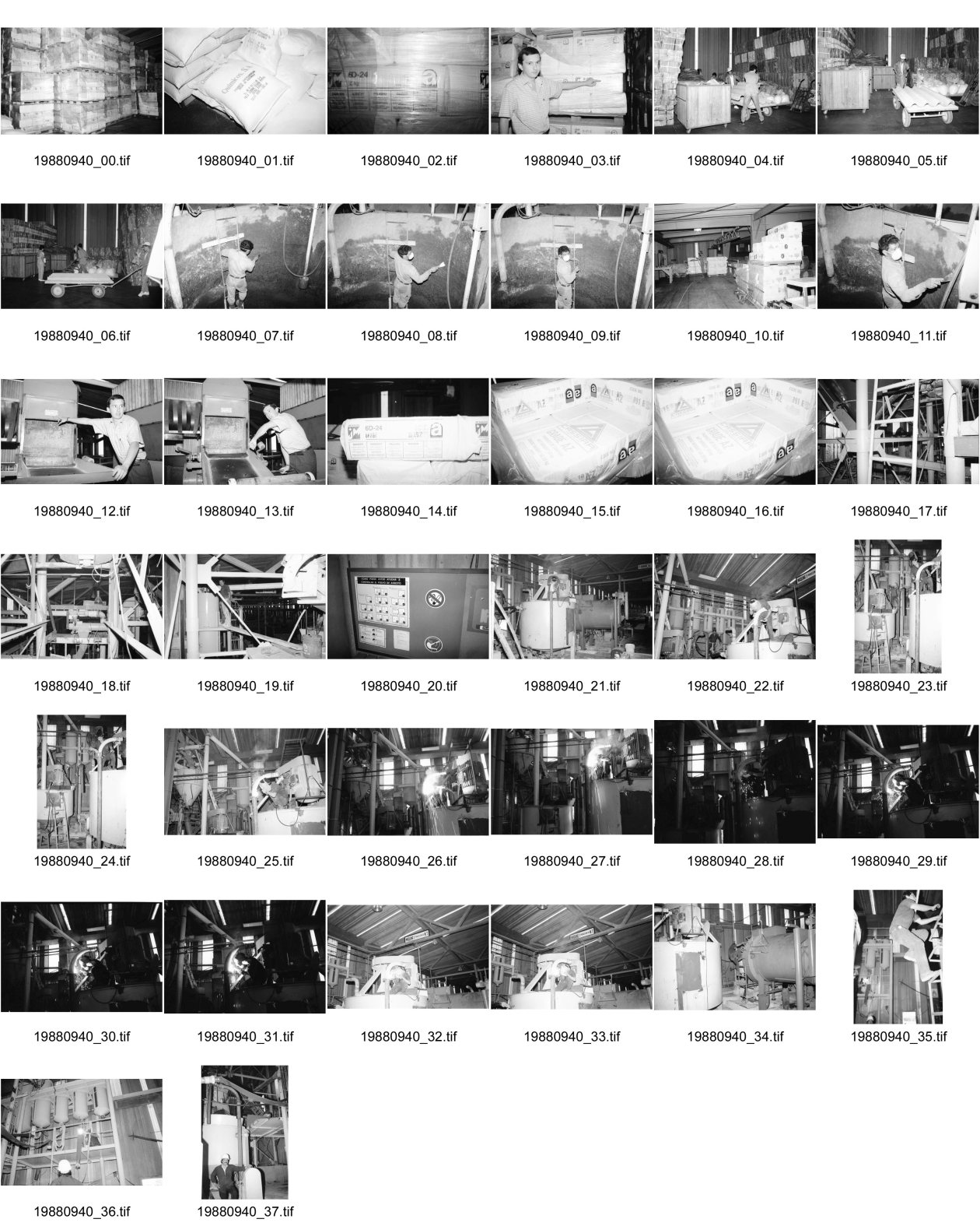 Image of sheet 19880940: In Duralita (Tochterunternehmen von Eternit) arbeitet man mit Asbest und der neuen Technologie. X wo das Material unbekannt ist. Tankarbeiter mit Mundschutz, schabt Asbestresten weg. Asbest pakete. paken. Schweisser. Arbeiter. Maskentragen obligatorisch Signet. Guatemala 1988

Für: Besichtigung der Hinterhöfe/rpv WOZ