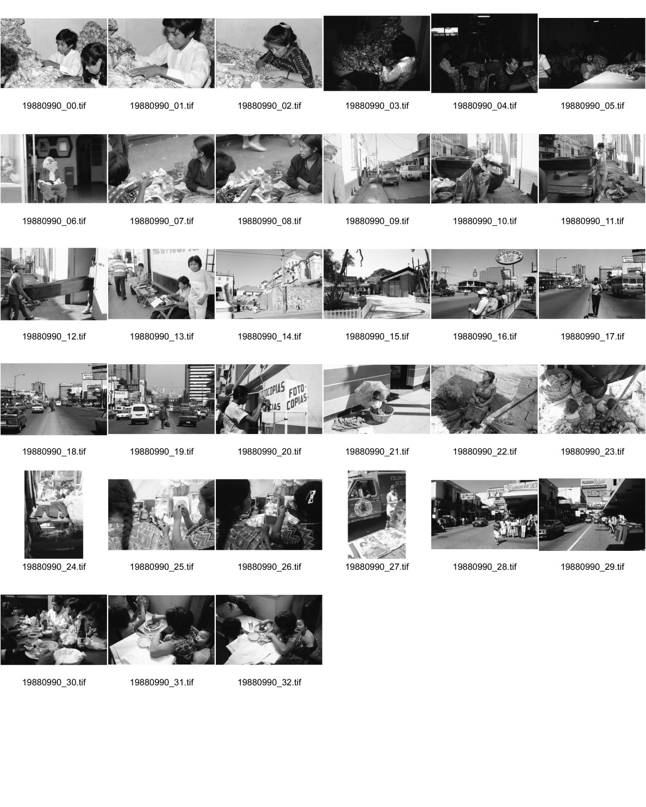 Image of sheet 19880990: Kinderarbeit in von der Schweiz unterstützten Kleinfabrik. Samichlaus. Strassenszene Frau arbeitet im Informellen Sektor. Sarg wird in Haus getragen. Grossstadt. Markt. Schreibmaschinenschreiber verkaufen ihr Können indem sie z.B. Liebesbriefe im Auftrag schreibn. Guatemala 1988

Eine Miniempresa Fundes-Projekt im Arbeitsraum. Indio 13 jähriger Junge an der Arbeit in der Schneiderei. Guatemala City
Arbeitskraft in einem Kleinbetrieb von Guatemala. Produktion von Jeans und Uniformhosen im Betrieb Merar y Torres.

g in a small Guatemaltecan Industrial Firm that is being subsidized by the Swiss Organization 'Fundes'. Fundes contributes money to small industries in Third World Countries and gets its money from the Swiss Industry. Guatemala 1988

Aus: Besichtigung der Hinterhöfe/Rotpunktverlag rpv und WOZ