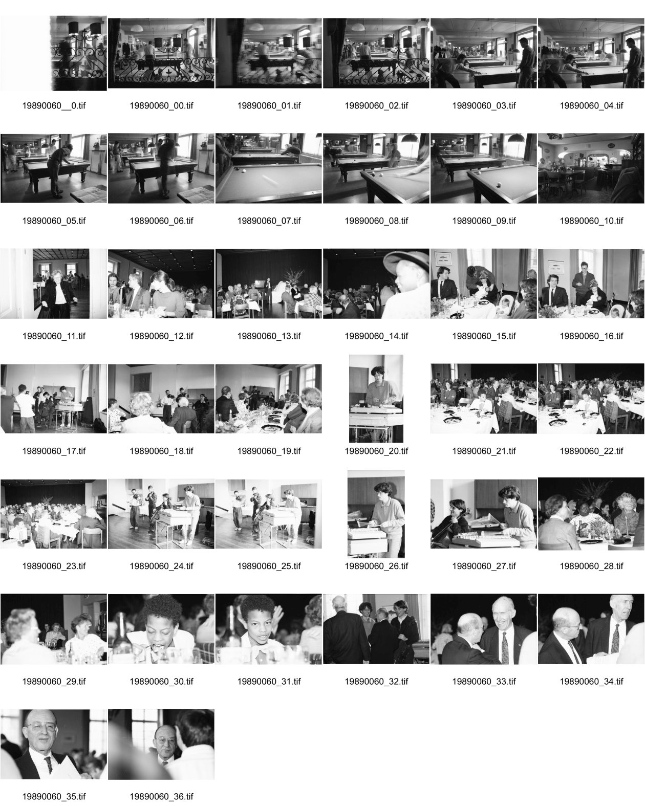 Image of sheet 19890060: Billardspielen im Restaurant Schlauch im Zürcher Niederdorf. 70 Geburtstag von Geburtstagsfest von Vital Hauser zum 70 igsten im Hotel Löwen Meilen. Mit Gecco und seiner Frau Andrea und kleines Kind. Marianne Hauser, Portrait Vital und Fridolin Hauser, Sohn von Tobias Hauser, Band von Roli Schildknecht am Hackbrett. Zürich 1989