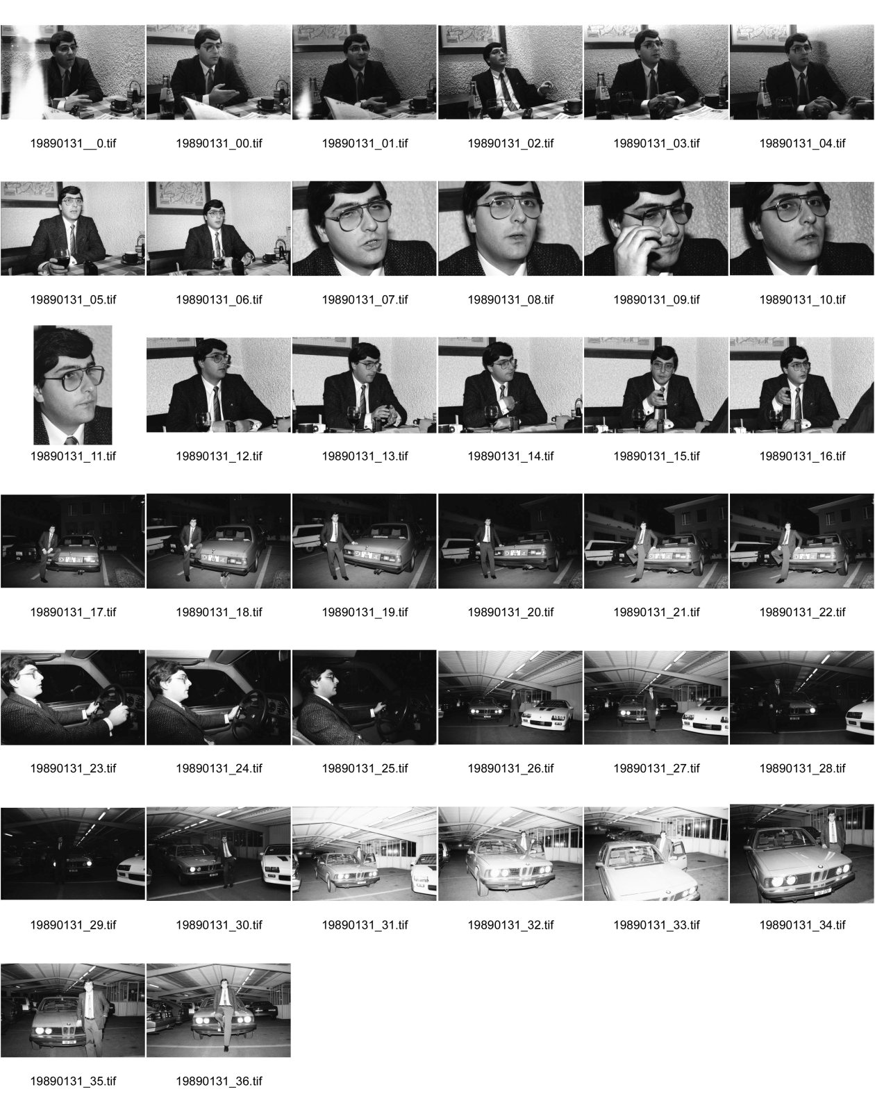 Image of sheet 19890131: Der kantonale Autopartei präsident von Solothurn vor seinem BMW mit besonders tiefen Nummerschildern SO 270 Nachts. Portrait geblitzt.