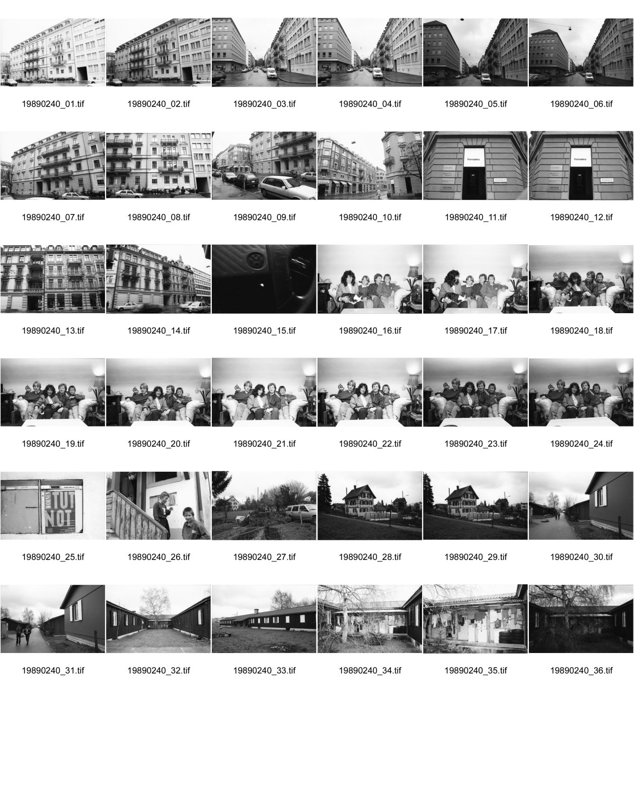 Image of sheet 19890240: Stockerstrasse 8002 Wohnraum in Büro umfunktioniert. Edelrenovation. Schweizer Familie vor dem Auszug. Barackensiedlung für ausländische Arbeitnehmer  1989 Zürich Schweiz Wohnen