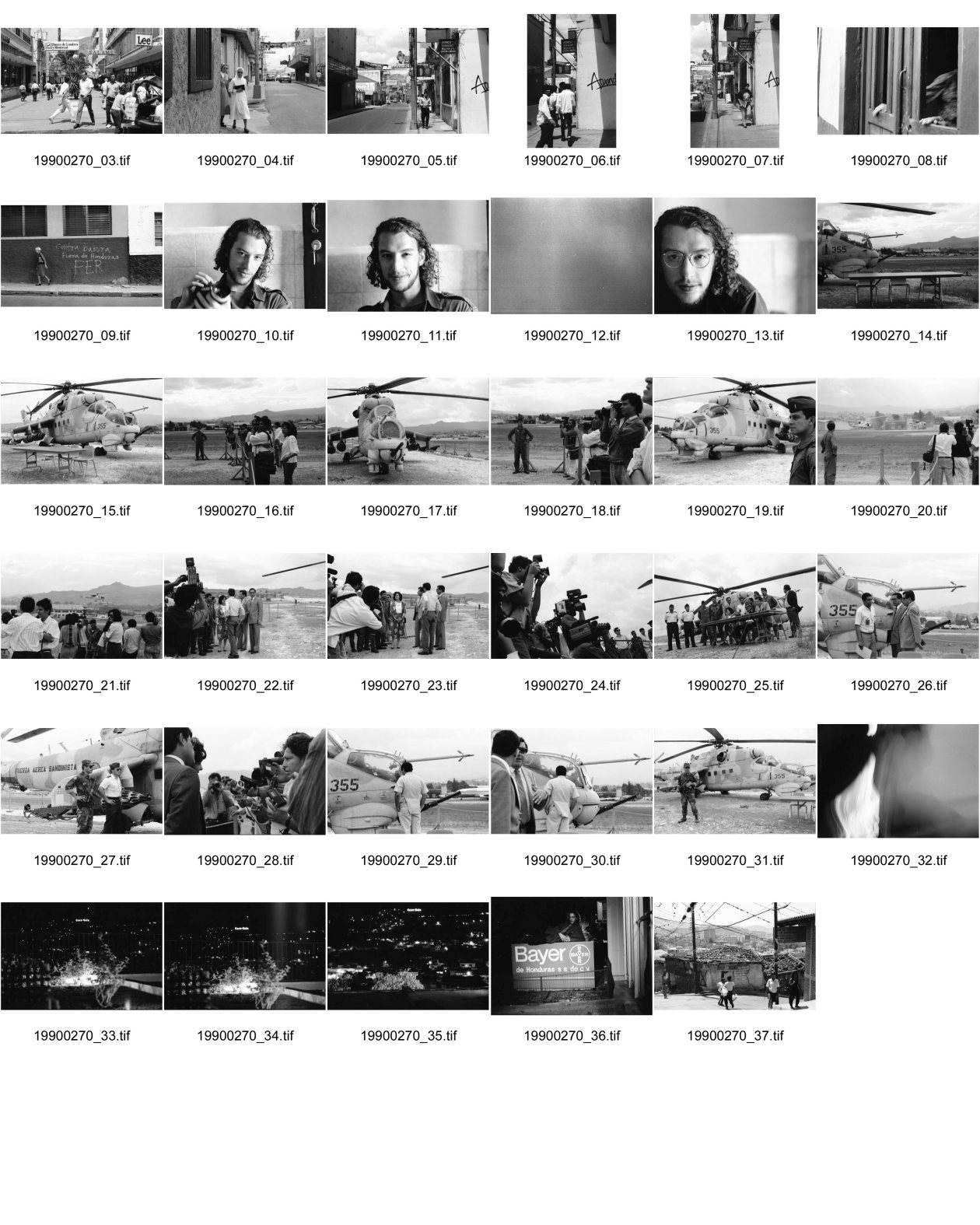 Image of sheet 19900270: Dank dem jungen AP Fotografen Mike Stravato (Nr. 10 -13 ) kam ich in den Genuss, diese MI 21, ein russischer Helikopter der von einem nicaraguanischen Piloten nach Honduras entführt wurde und der desertiert hatte zu fotografieren.
In der Agencia Servicios Multiples, werden junge Frauen für Europa angeheuert. Die Frauen wissen aber nicht was sie dort für eine schwierige Situation erwartet. Nr 5,6 und 7. Sie werden nach Europa exportiert und landen in deren Bordellen. Honduras Zentralamerika 1990


Mi-25s were also used by the Nicaraguan Army during the civil war of the 1980s Nicaragua received 12 Mi-24s (some sources claim 18) in the mid-1980s to deal with American-backed Contra insurgents.[21] The Mi-25s performed ground attacks on the Contras and were also fast enough to intercept light aircraft being used by the insurgents. The U.S. Reagan Administration regarded introduction of the Mi-25s as a major escalation of tensions in Central America.

Two Mi-25s were shot down by Stingers fired by the Contras. A third Mi-25 was damaged while pursuing Contras near the Honduran border, when it was intercepted by Honduran F-86 Sabres and A-37 Dragonflies. A fifth was flown by a defecting Sandinista pilot to Honduras in April 1990 Central america
