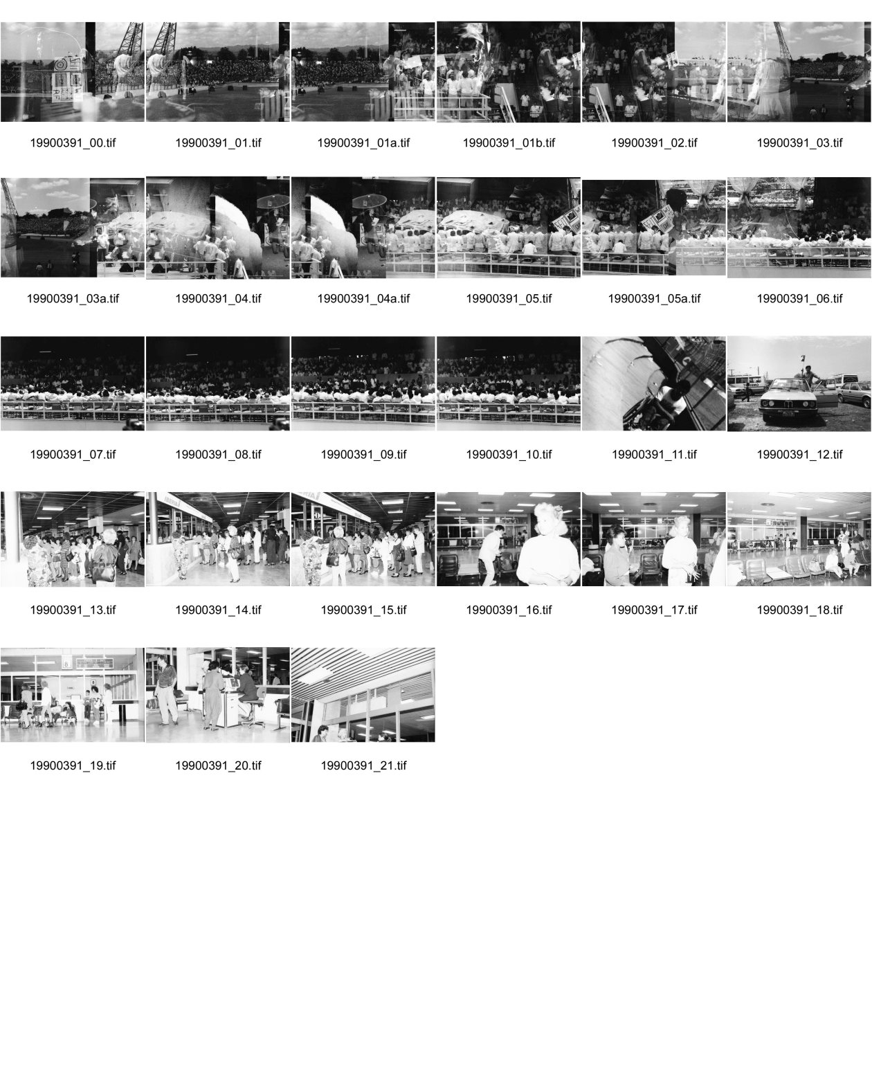 Image of sheet 19900391: Doppelbelichtung Managua Nicaragua 1990 Zürich Mixer Machtübernahme Machtwechsel mit Al Gore US-Vizepräsident Zürich fotografieren verboten. 50 x 60 Baryt. Die Minister von hinten. Das Auto des Schweiz Botschaftsangestellten Botschaft Ambassador mit Mann und CH er Schweizerfahne Fahne. Frauenhandel Frauen aus der Dominikanischen Republik warten auf ihre Weiterreise in Madrid Spanien nach Europa, wo sie als verheiratete Frauen für Männer arbeiten werden! (FIZ)
1990