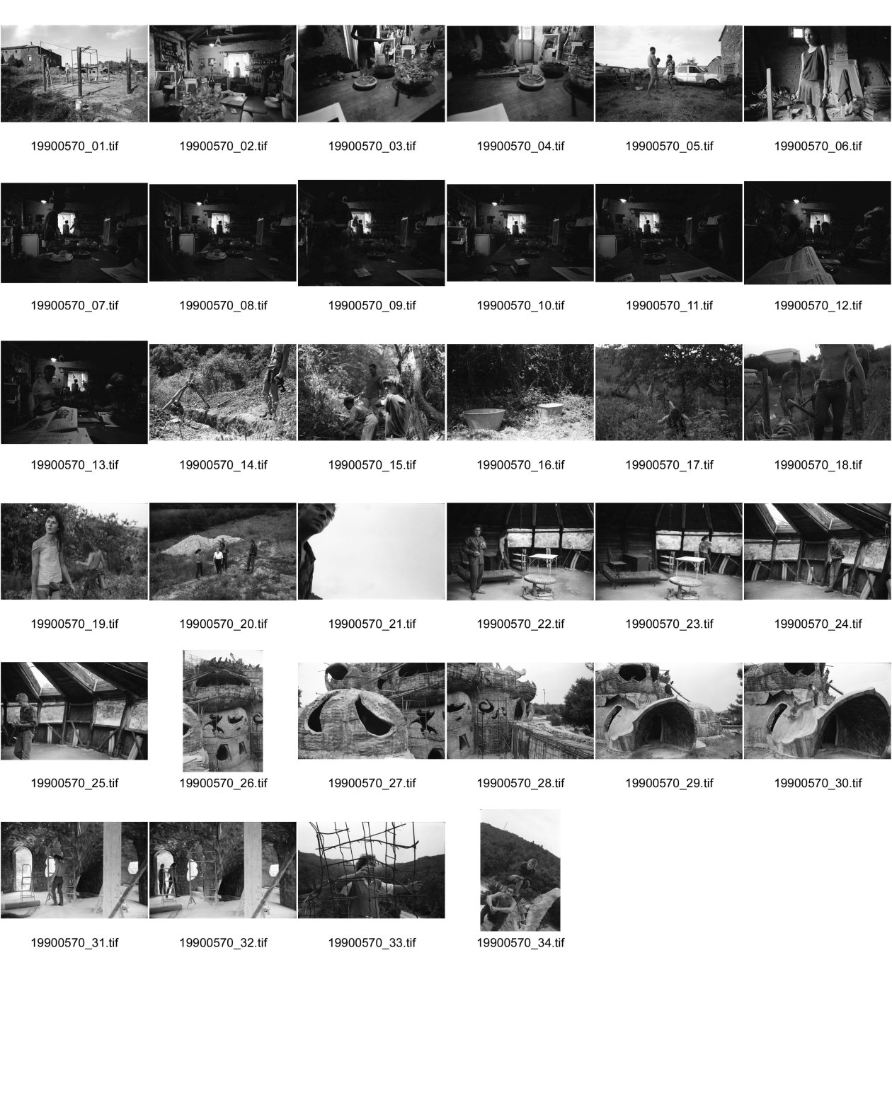 Image of sheet 19900570: Das Haus. Die Küche mit Kuchen. Markus , Riti Sharma Grabungen. Garten. Wasser. Bei Michel in Avignon, sein Haus. Daniel Kesselring. Das Haus ist mit Recycling Material von Hand gefertigt. Michel hat es selber gezeichnet. Portrait Michel und Daniel. France Frankreich 1990 Saint- Affrique