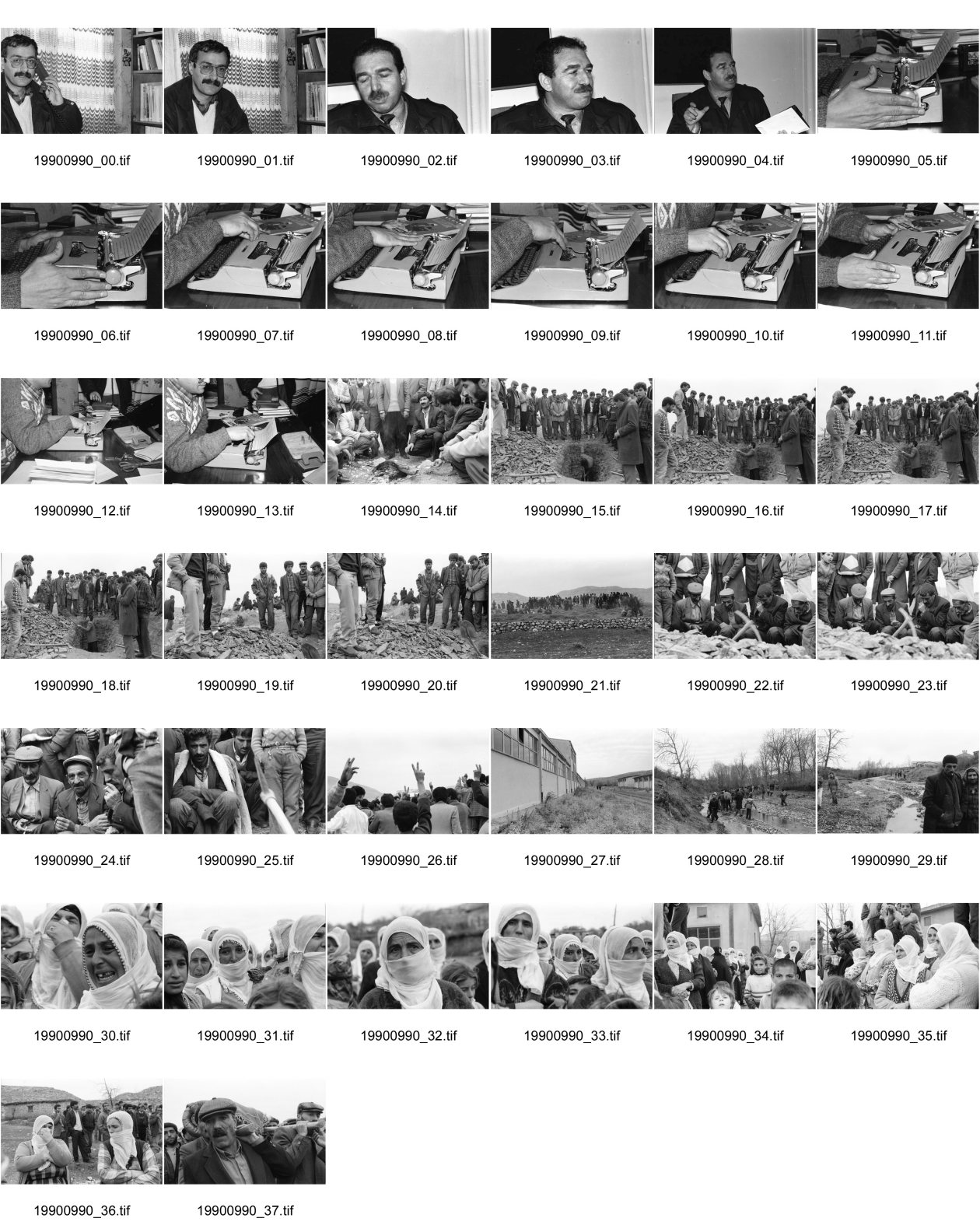 Image of sheet 19900990: Journalist und Verwalter im Stadtzentralvorstand SPNr. 2 - 4 Hatip Dicle, Vorstandsmitglied IHD (Türkischer Menschenrechtsverein) in Diyarbakir Journalist an Schreibmaschine. Beerdigung in Lice von Kudret Filiz, 27 ig, Bäuerin. Männer und Frauen stehen getrennt. Männer stehen um das Grab und Hacken abwechslungsweise im harten Gestein. Das Grabloch. Das Fabrikgebäude. Portrait Frauen mit weissem Schal vermummt. Türkei Kurden Kurdistan Kurdish Turkey 
Lice (pronounced [ˈlidʒe]), (Kurdish: Licê) is a Kurdish district of Diyarbakır Province in Turkey. The population is 9,644 as of 2010. It is located 90 km (56 mi) from the capital, Diyarbakır. The mayor is Fikriye Aydın (BDP).