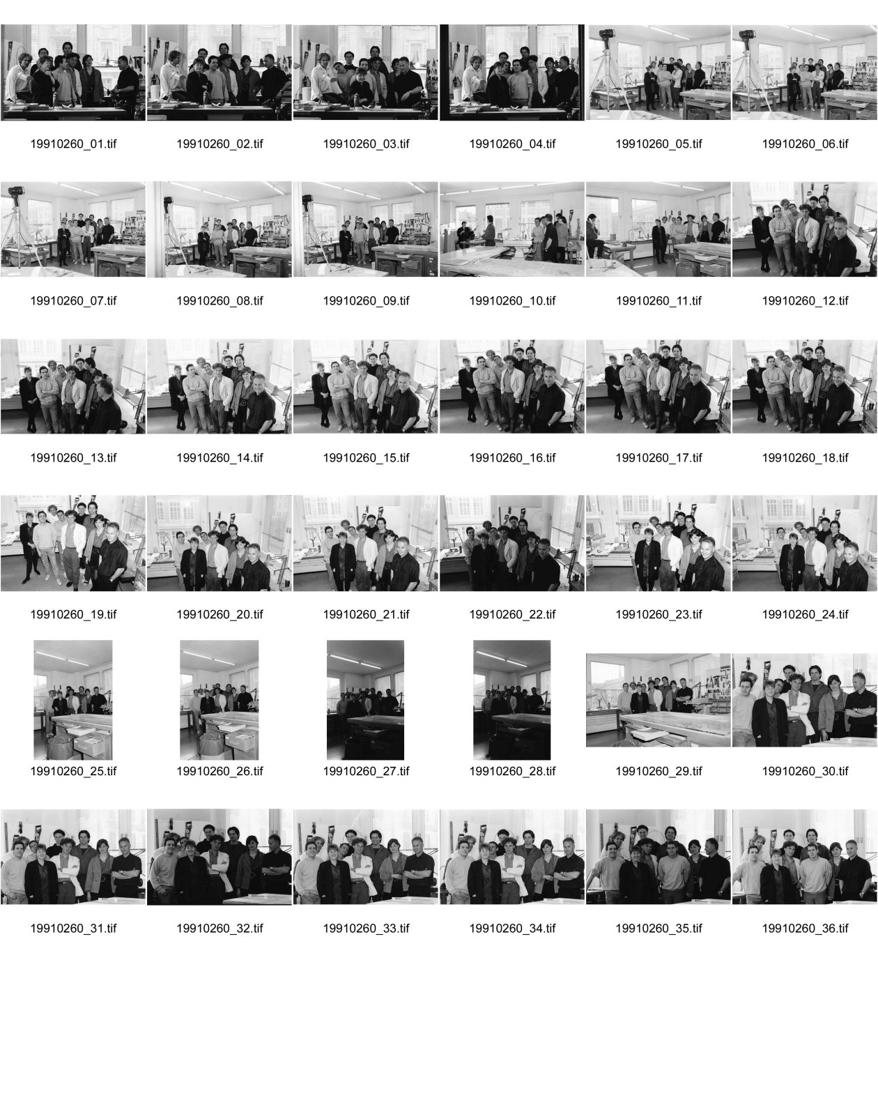 Image of sheet 19910260: Portrait Multiple-Design in La Chaux de Fonds, 1991. Analysenwaage Mettler. ab Nr. 27 von re nach links. Peter Handlbauer, J.L. Simonin, B. Houriet, Y.Marmier, A. Lambert, R. Jaquet, A. Wicky, S.Corthesy, W. Kohler. Kanton Schweiz 1991 Designpreis