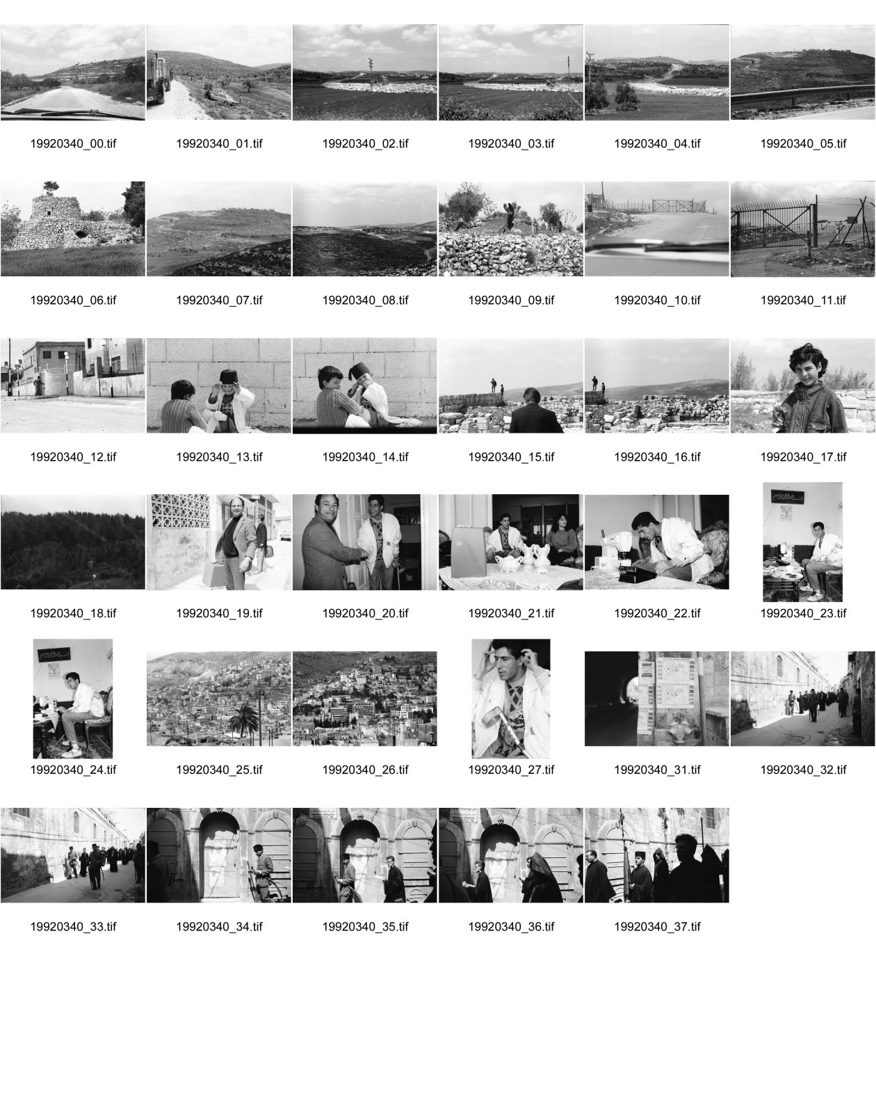 Image of sheet 19920340: Siedlungen bei Nablus. Gerizim, Samariterkinder, Al Cazer, Wachturm aus osamnischer Zeit. Portrait Tochter Nazer. Munir und Omar Paschsa. Nablus. Jerusalem. Armenische Oster Prozession. Altstadt. Jerusalem Palästina Palestine
Occupied territory Palestine Palästina 1992 
Mount Gerizim (play /ˈɡɛrɨˌzɪm/; Samaritan Hebrew Ar-garízim, Arabic جبل جرزيم Jabal Jarizīm, Tiberian Hebrew הַר גְּרִזִּים Har Gərizzîm, Standard Hebrew הַר גְּרִיזִּים Har Gərizzim) is one of the two mountains in the immediate vicinity of the West Bank city of Nablus (biblical Shechem), and forms the southern side of the valley in which Nablus is situated, the northern side being formed by Mount Ebal. The mountain is one of the highest peaks in the West Bank and rises to 2849 feet (881 m) above sea level, 228 feet (69.5 m) shorter than Mount Ebal. The mountain is particularly steep on the northern side, is sparsely covered at the top with shrubbery, and lower down there is a spring with a high yield of fresh water.

The Samaritans (Hebrew: שומרונים‎ Shomronim, Arabic: السامريون‎ as-Sāmariyyūn) are an ethnoreligious group of the Levant, descended from ancient Semitic inhabitants of the region. Religiously the Samaritans are adherents of Samaritanism, an Abrahamic religion closely related to Judaism. Based on the Samaritan Torah, Samaritans claim their worship is the true religion of the ancient Israelites prior to the Babylonian Exile, preserved by those who remained in the Land of Israel, as opposed to Judaism, which they assert is a related but altered and amended religion, brought back by those returning from exile