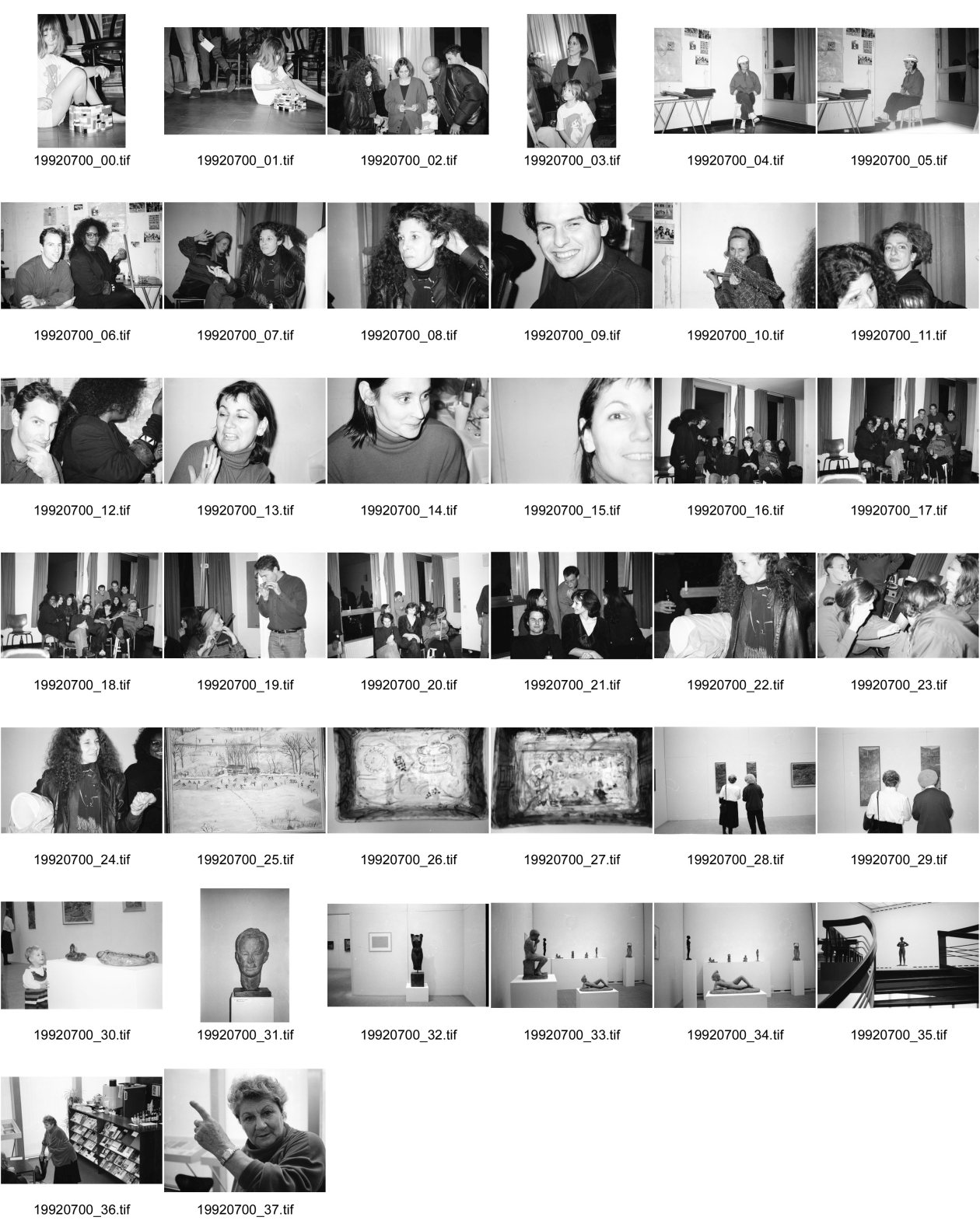 Image of sheet 19920700: Ausstellung Alis Guggenheim Kunsthaus Aargau. Aarau. Moira Hobi Gruppenbild Olivia Geburtstag in der Cité des Arts. mit Stuart Alexander, Ann Mandelbaum, Corin Curchellas, Christina, Andreas Baumann,und Eva, Lukas Ricklin. Reneé Levi und Anne Sewz. Portrait Olivia Selbstportrait. Bei Jill Hartley, mit Lucina, Stuart und Stanley und Ann. Lucina spielt mit Lego am Boden Paris France frankreich 1992 artist art Photography