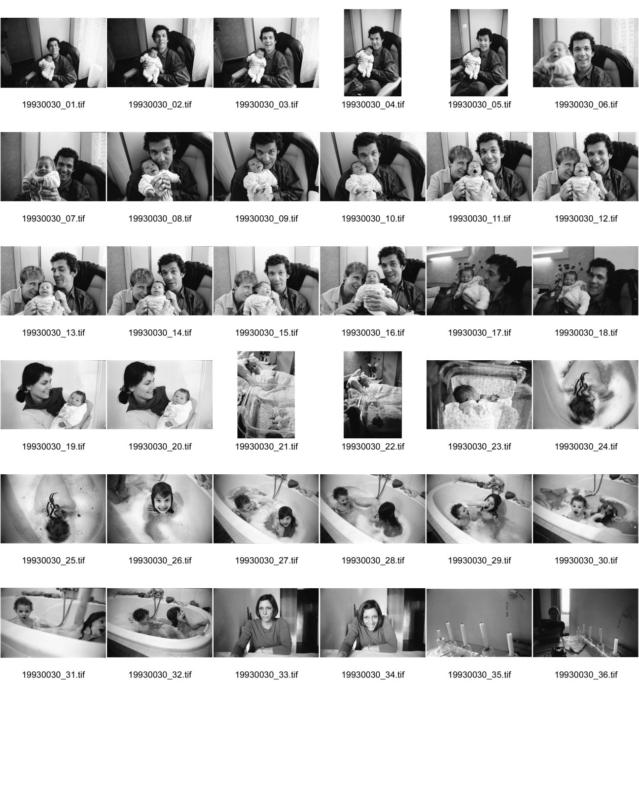 Image of sheet 19930030: Ein Tag nach der Geburt von Manon v. Graffenried. Michael und Esther Woerdehoff mit Ihrer Tochter Manon. Olivia und Manon von Michael fotografiert. Kinder von Catherine und Philipp Israel in Antony bei Paris in der Badewanne. Jill Hartley bei mir in der Cité. Portrait 35 und 36 Jill fotografiert Paris 1993 France Frankreich