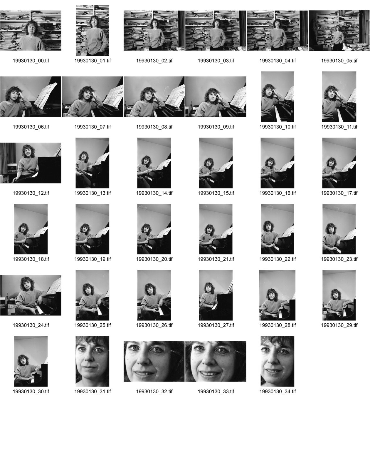 Image of sheet 19930130: frtsg. 930120
Portrait
Die Schweizer Pianistin und Komponistin Marianne Schroeder bei sich zu Hause am Flügel und Rhein. Basel 02.93
1993 Schweiz Swiss piano player and composer on the river rhine Switzerland Europe art music woman female

Marianne Schroeder (born 1949) is a Swiss pianist and composer. She studied with Giacinto Scelsi. She played at Carnegie Hall, Lucerne Festival and Théâtre des Champs-Élysées. She worked with John Cage and Shigeru Kan-no.
