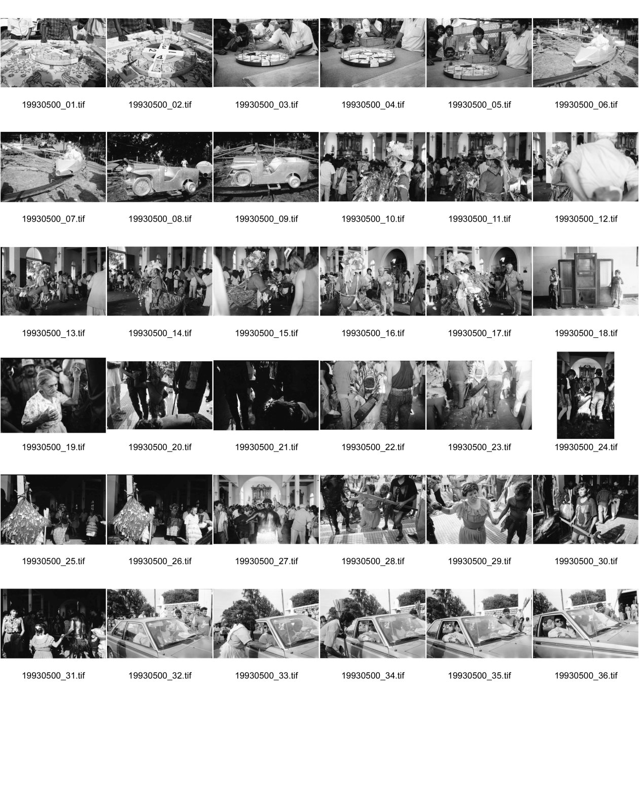 Image of sheet 19930500: Roulette ambulante an der Vorbereitung zur Fiesta des Santo Dominguito in der
Kirche von Santo Domingo, Las Sierritas bei Managua. Karusell. mit Blechauto. Menschen sind verkleidet und tanzen in der Kirche. Beichtstuhl. Viele kriechen laut Tradition auf ihren blossen Knien zum Santos um ihren kranken Verwandten oder sich selbst Heilung zu versprechen. Ex Votos werden verkauft. Nicaragua 1993