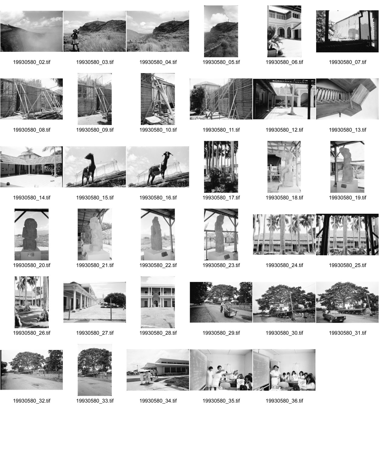 Image of sheet 19930580: Am Vulkan Masaya. Das Haus der drei  Kulturen Casa de los tres mundos in Granada in Bau. Der Anbau wird auf traditionelle Art bearbeitet. Schöne Holzarbeiten. Eine Ziege. Palmen im Hof vom Konvent San Francisco, wo die alten Antropromorphen Figuren stehen. Das Haus von aussen. Die alte Ceiba von Granada.Im Spital Carlos Marx mit Schwester Marlene. Sie unterrichtet med. hilfskräfte in Heilmedizin. Nicaragua 1993
