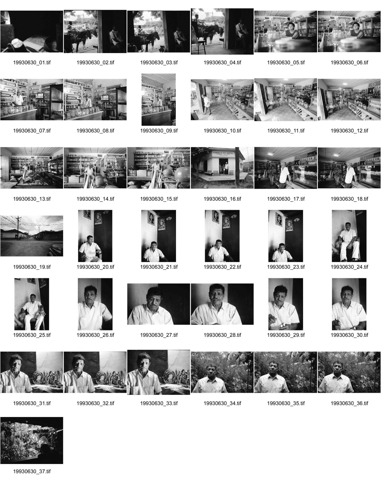 Image of sheet 19930630: Vor der Apotheke Sta. Martha von Juan Ramon Zavala in Condega. Interieur. Er verkauft Organische und Chemische Heilmedizin. Portrait von Juan Alberto Benavidez, Heiler in Pueblo Nuevo. In seinem Garten. Sohn : Cervando José Benavidez Espinoza Pension Laura 1 c. al norte Pueblo Nuevo- Esteli Nicaragua 1993