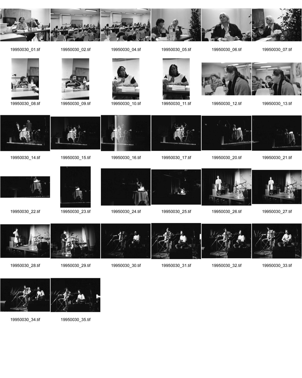 Image of sheet 19950030: Femmes Villes et environnement. Int.Kolloquium Genève. IUED Institut Universitaire d’Etudes du Développement
Nr. 4,5, und 6 Portrait Yvonne Preiswerk Leiterin. Nr. 1 Mme. Kadidia Tall Burkina Faso. 7,und 8 Max Honegger wissenschaftl. Mitarbeiter DEH DEZA 10 und 11 Fatima Meite Bamako/ Mali 12 und 13 Grethel Sequeira Montoya Geneva switzerland Suisse Schweiz 1995
 
 18.02 20 Jahre Paranoya City Buchladen in Zürich Kanzleiturnhalle Fest. Jubiläum mit Gudrun Kunzelmann liest Texte mit anderen Frauen ehemalige Arbeiterinnen im Laden. und Susanne. Diana Zucca Nr. 29. Clown und Gruppe mit Andrea Caprez und Handorgelmann. mit Texte von Schuler. Zürich