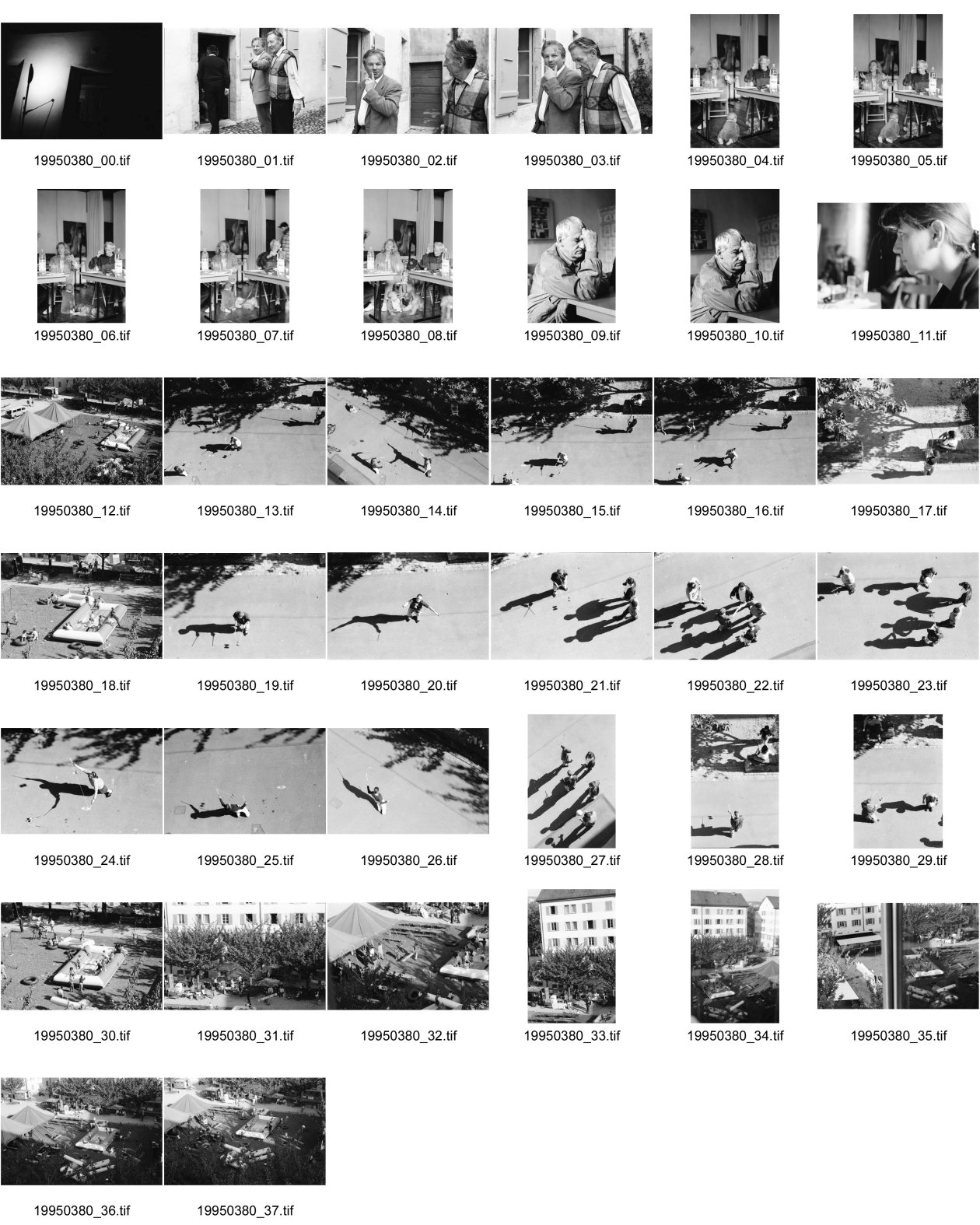 Image of sheet 19950380: Jean Mohr und .....Nr. 4 Ann Bieler und Rossetti. Nr. 9 Luc Chessex
 Erismannhof fest Schatten spielender Kinder. 1995 Zürich Schweiz Switzerland