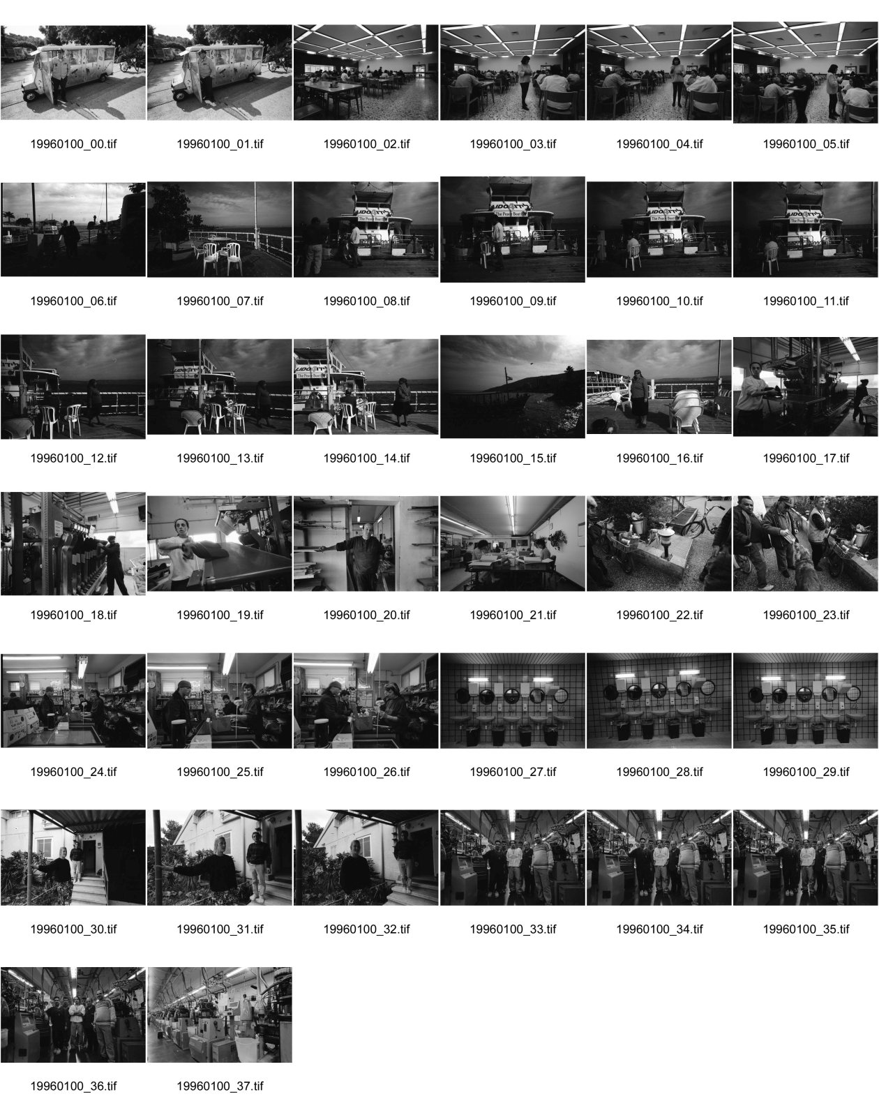 Image of sheet 19960100: Maaborot Kibbutz mit selbstgemachtem Kleinbus für Rentner Speisesaal Tiberias The Peace Boat mit russischer Einwanderin. Kibbutz Yasuur Palästinenser innen arbeiten in der Socken Fabrik Schreiner sitzend arbeitende in Spielzeugproduktion Kibbutzim und Hundeim kleinen Laden ohne Geld Spiegel und Lavabos im Speisesaal Die Schweizerin Barbara und ihr Mann vor ihrem Haus. Arbeiter in der computerisierten Socken fabrik Gruppenbild Maschienen. Israel 1996
Ma'abarot is a kibbutz in Israel. Founded in 1932, today it has a population of approximately 850 people, and is under the jurisdiction of Hefer Valley Regional Council.
A kibbutz (Hebrew: קִבּוּץ / קיבוץ, lit. "gathering, clustering"; plural kibbutzim) is a collective community in Israel that was traditionally based on agriculture. Today, farming has been partly supplanted by other economic branches, including industrial plants and high-tech enterprises.[1] Kibbutzim began as utopian communities, a combination of socialism and Zionism. In recent decades, some kibbutzim have been privatized and changes have been made in the communal lifestyle. A member of a kibbutz is called a kibbutznik (Hebrew: קִבּוּצְנִיק).

Yas'ur (Hebrew: יַסְעוּר, lit. petrel) is a kibbutz in northern Israel. Located east of Acre in the Western Galilee, it falls under the jurisdiction of Mateh Asher Regional Council. In 2006 it had a population of 287.

The kibbutz was established in 1949 by immigrants from England and Hungary who were members of the Zionist Socialist youth movement Hashomer Hatzair