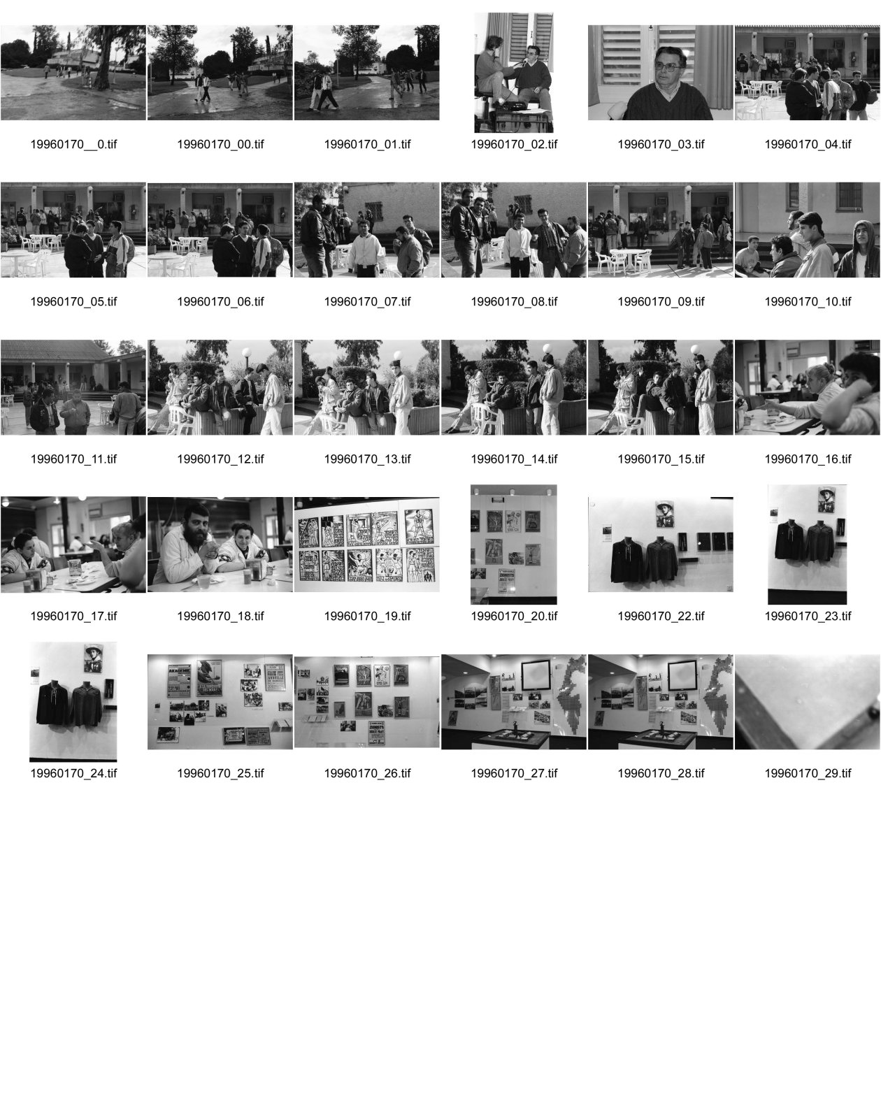 Image of sheet 19960170: Givat Haviva Arendt und Lisbeth Herger während Interview Jugendliche Palästinenser
Kibbutz museum 10 Gebote der Hashomer Hazair Jugendgruppe Israel Palästina 1996

Givat Haviva is an education, research and documentation center, founded in 1949 by Ha'Kibbutz Ha'Arzi Federation; it is located in the northern Sharon Valley of Israel. According to its website _ The mission of Givat Haviva today is to cope with the major issues that are on the agenda of Israeli society, and to foster educational initiatives, research and community work in the fields of peace, democracy, coexistence, tolerance and social solidarity.
