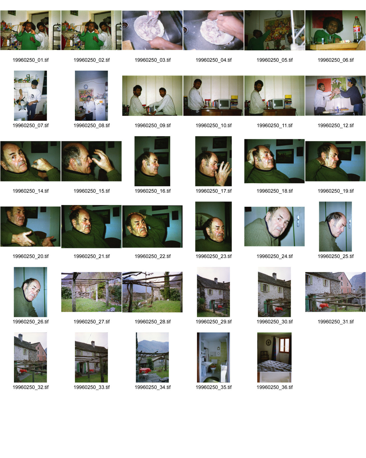 Image of sheet 19960250: Bei Khana mit Polin Sergio Valdivia Salinas
Percy Heussler Portrait 1996 Alsace Elsass France Frankreich 
Haus Gordevio im Winter Garten und Bad Zimmer Valle Maggia Ticino Tessin Svizzera Suisse 1996